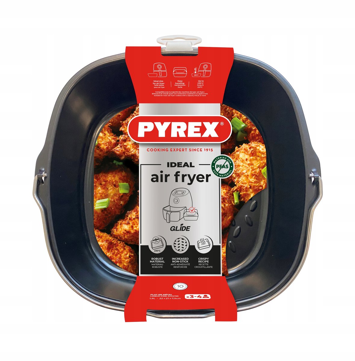 Pyrex Airfryer Bakvorm 22x21x7.5 cm - Metaal - met Handgreep - Antikleef - Schaal