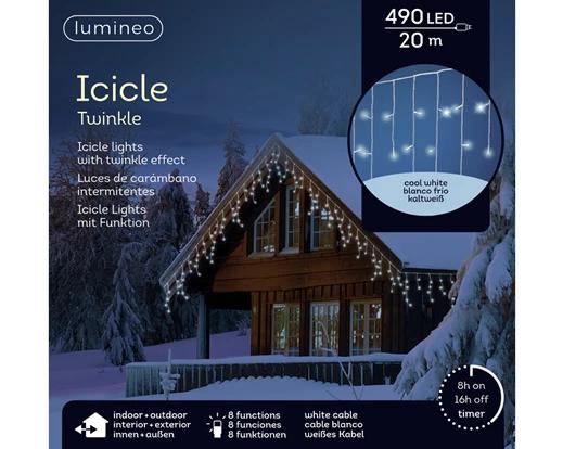 Kerstverlichting LED Twinkle Icicle 20 m - 490 Lights - White/Cool White