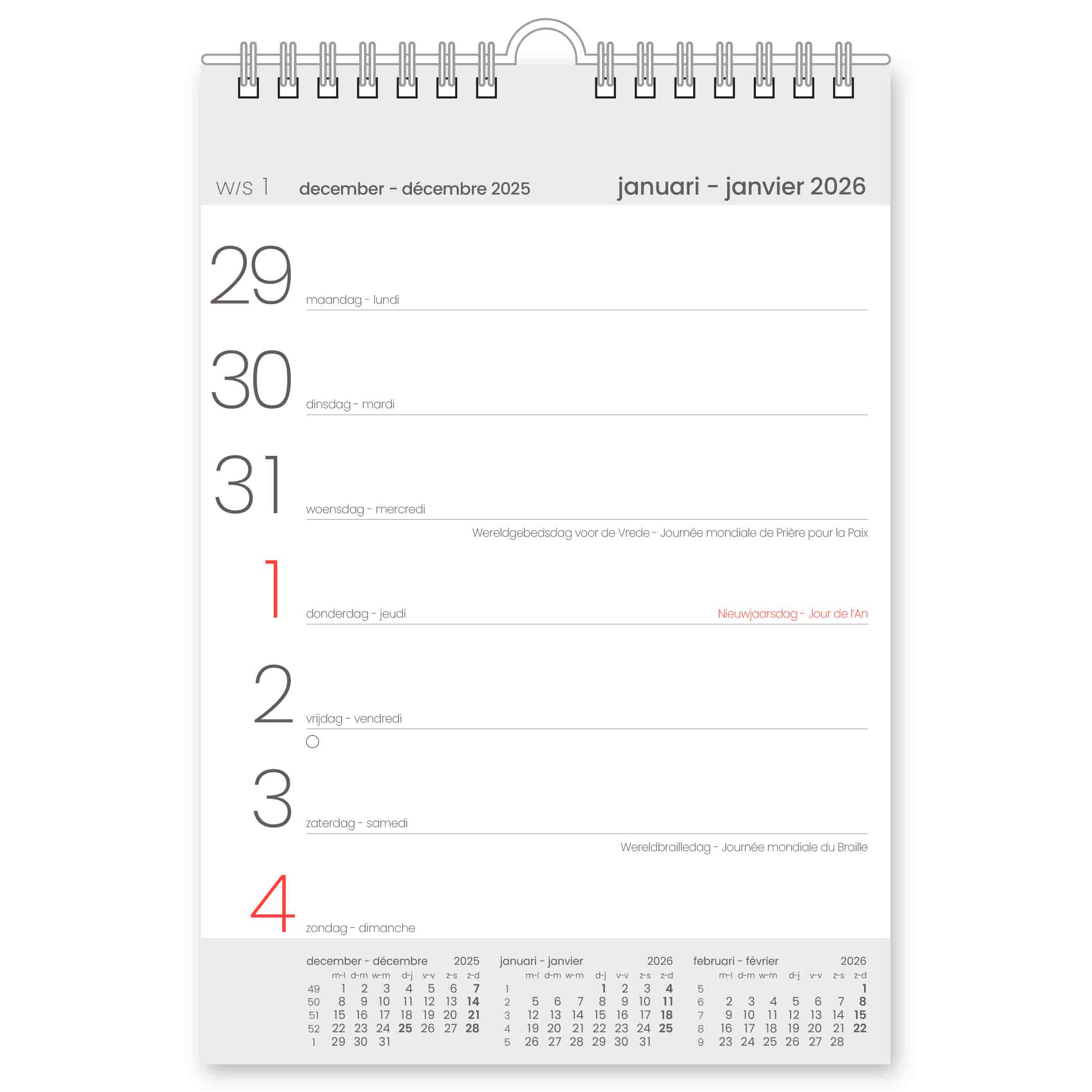 Weekkalender 2026 Timer 14.5x21 cm
