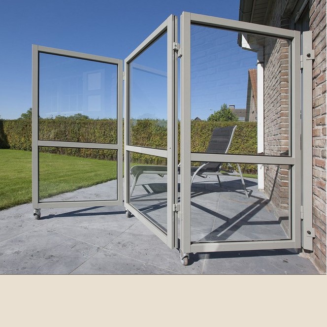 Therma Accordeon glazen windscherm met 3 panelen - Cremewit alu frame