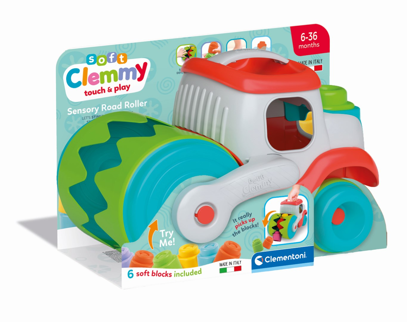 Baby Clementoni Pletwals die blokken opraapt met 8 Clemmy blokken