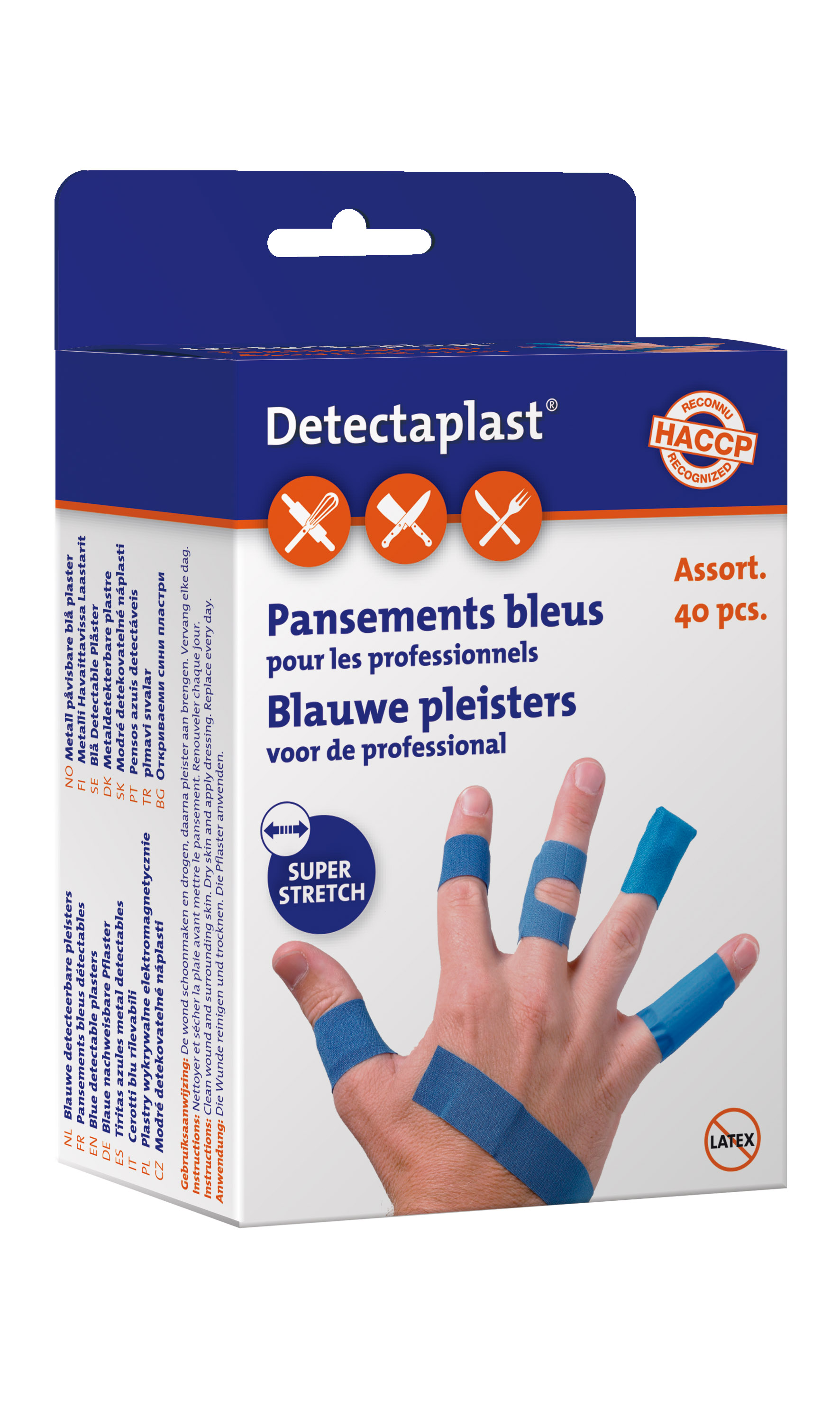 Detectaplast Elastic Pleister 40 Stuks Blauw in 5 afmetingen - Ass. voor prof.