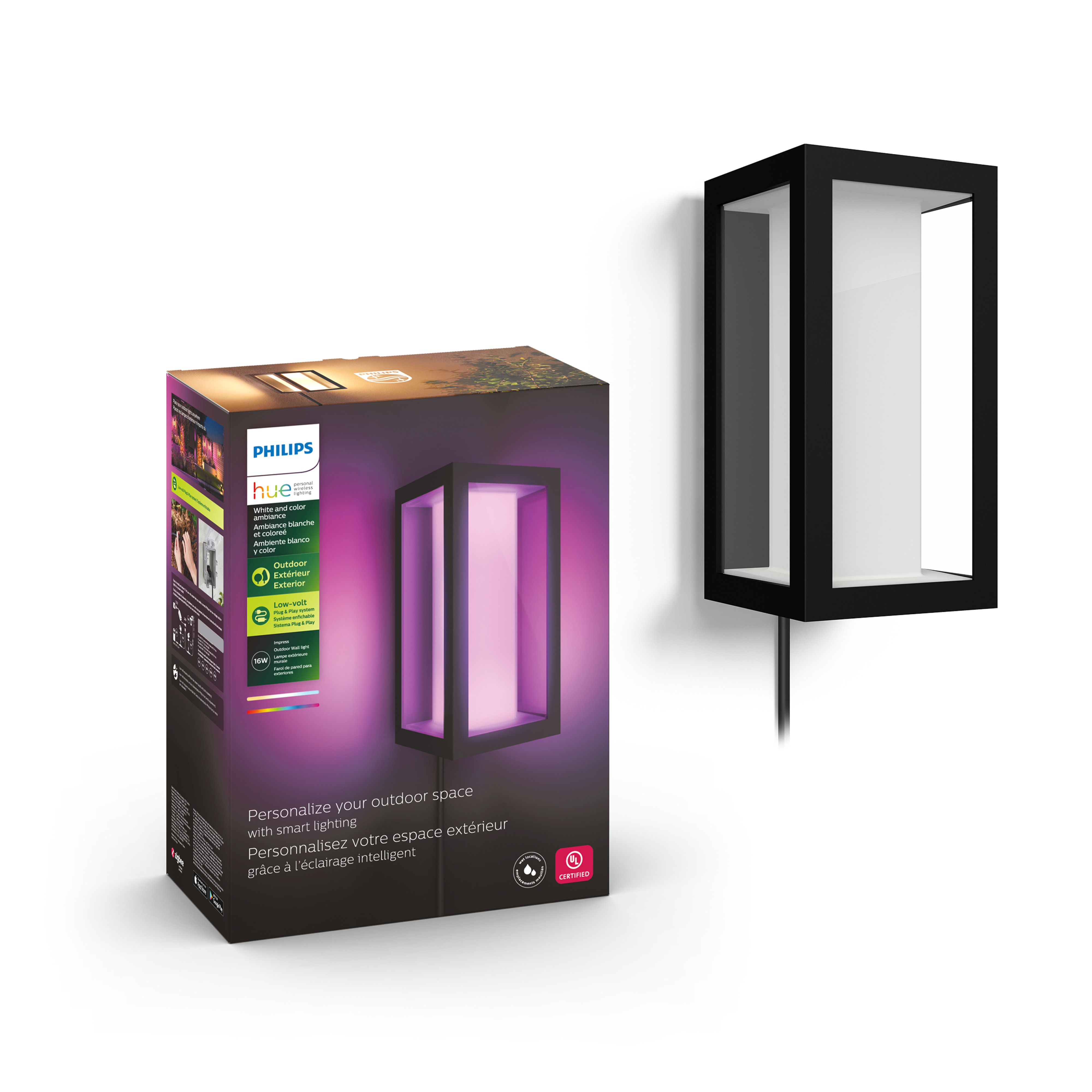 Philips Hue Wandlamp Impress Zwart 8W White&Color Ambiance IP44 Outdoor