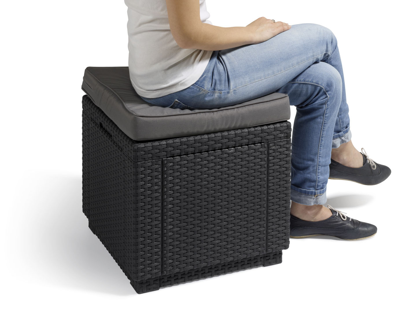 Keter Footstool Cube Graphite Met kussen - 42x42x39cm - 41.7 l