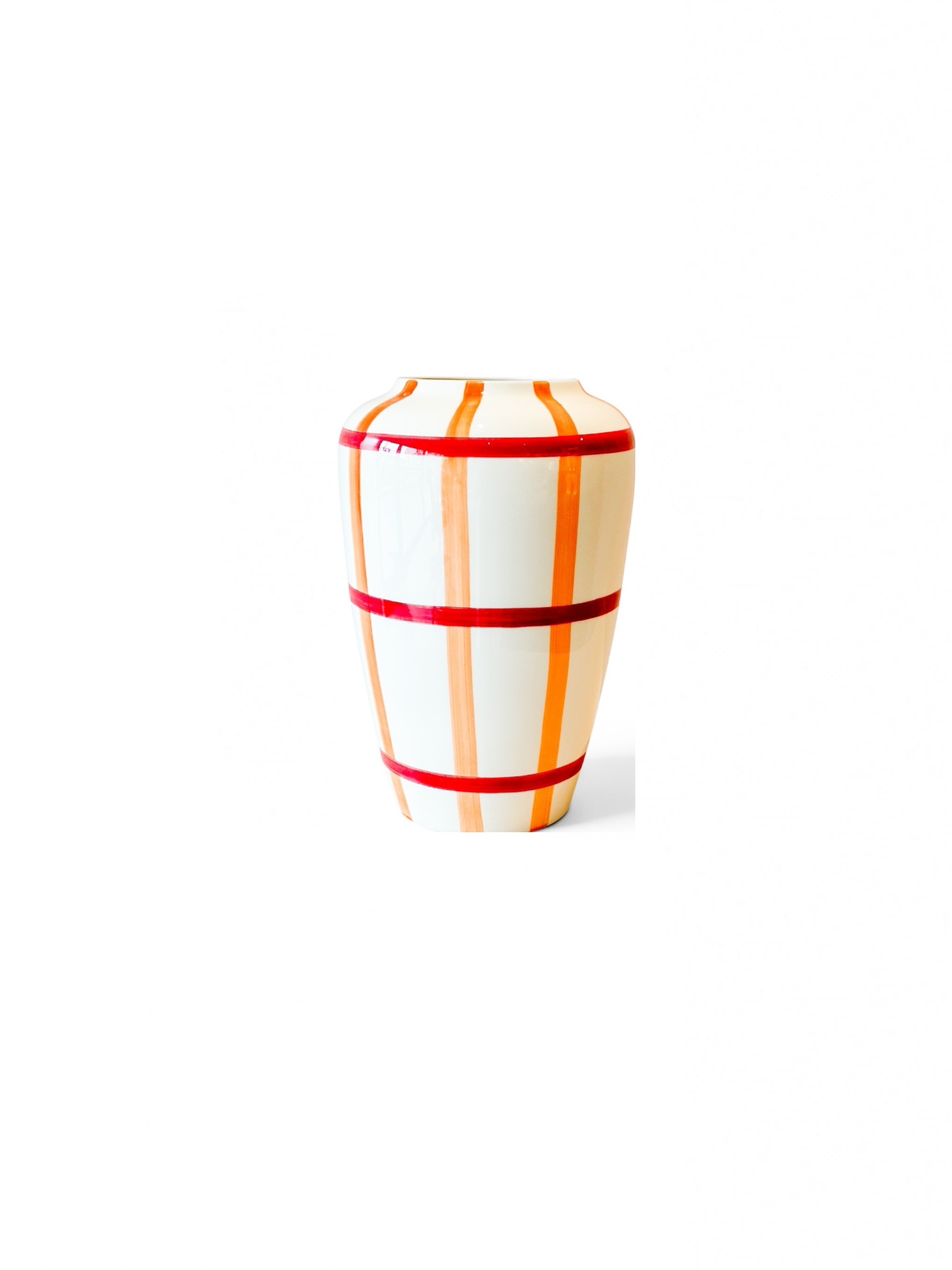 Val Pottery Foolish Vaas Funky Flower XXL Carreaux 11x30 cm - Orange/Red - Handgemaakt Keramiek