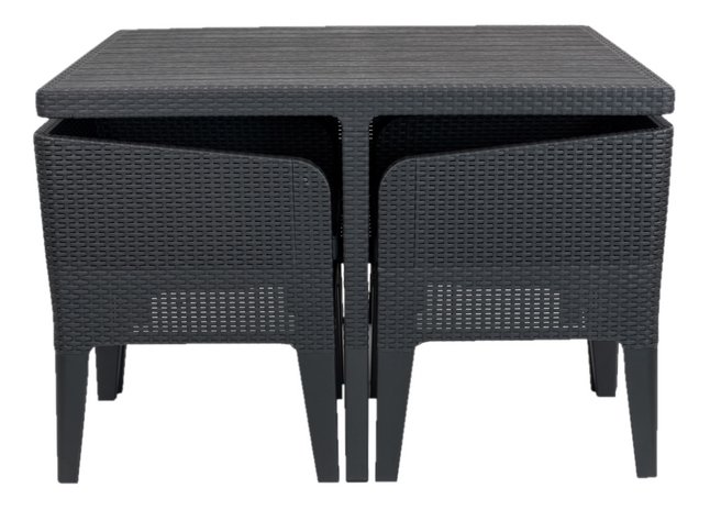 Keter Tuinset Colombia Wicker Grafiet Tafel 117x117x75 cm + 4 Stoelen