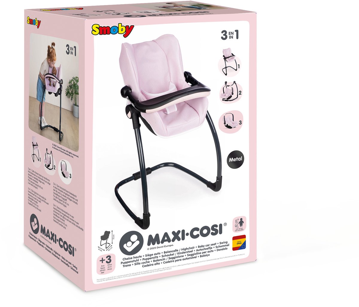 Maxi-Cosi 3 in 1, Hoge stoel, draagmand, en schommelstoel