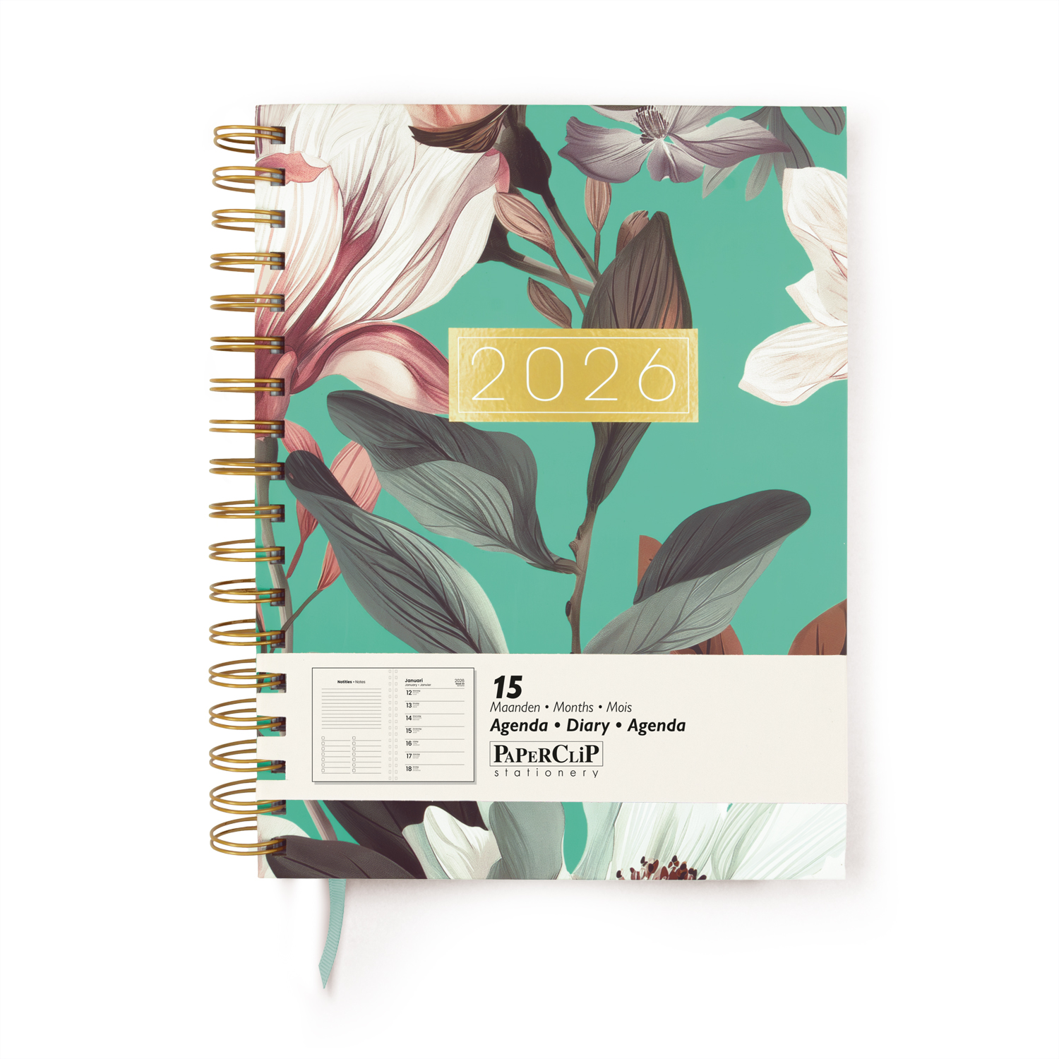 Paperclip Bureau Agenda 2026 Bloom 15M Spiraal 1week/1pag 17.5x23.5 cm