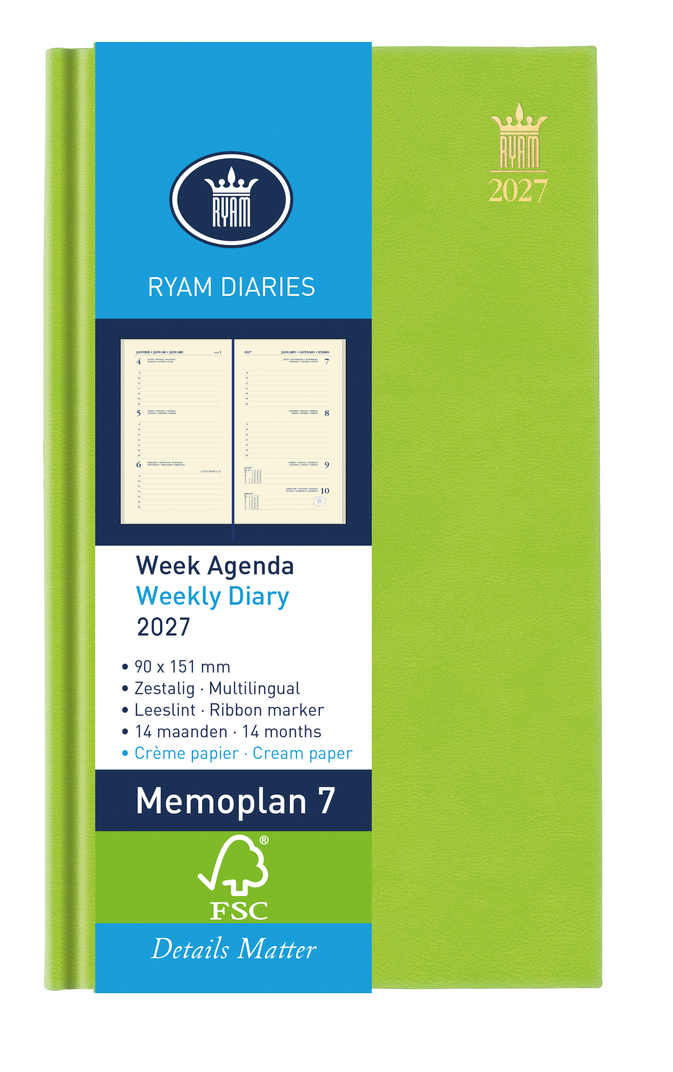 Ryam Agenda 2027 Memoplan 7 Mundior Creme 1week/2pag assorti 9x15 cm - prijs per stuk