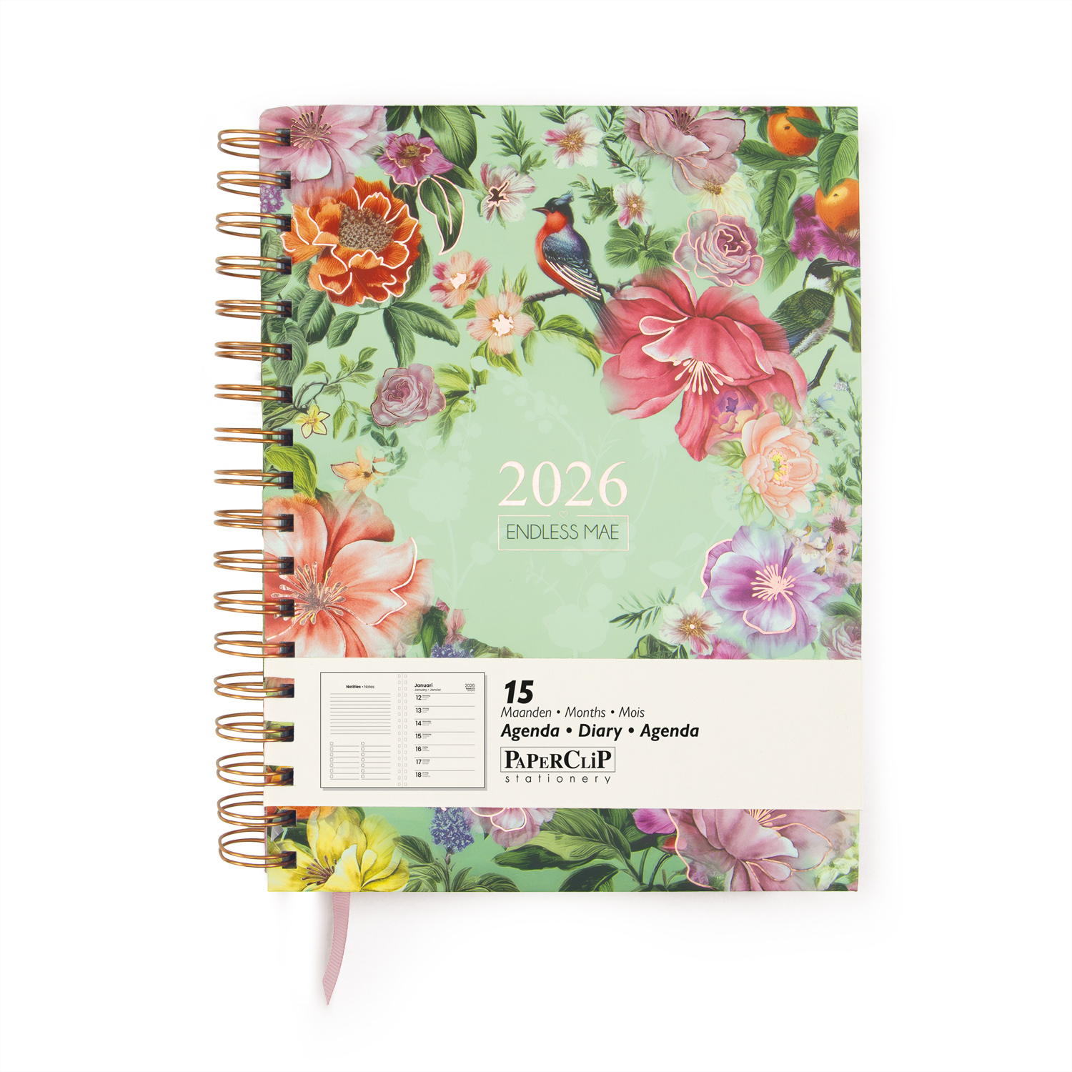 Paperclip Bureau Agenda 2026 Endless Mae Spiraal 15M 1week/pag+Notes 17.5x23.5 cm