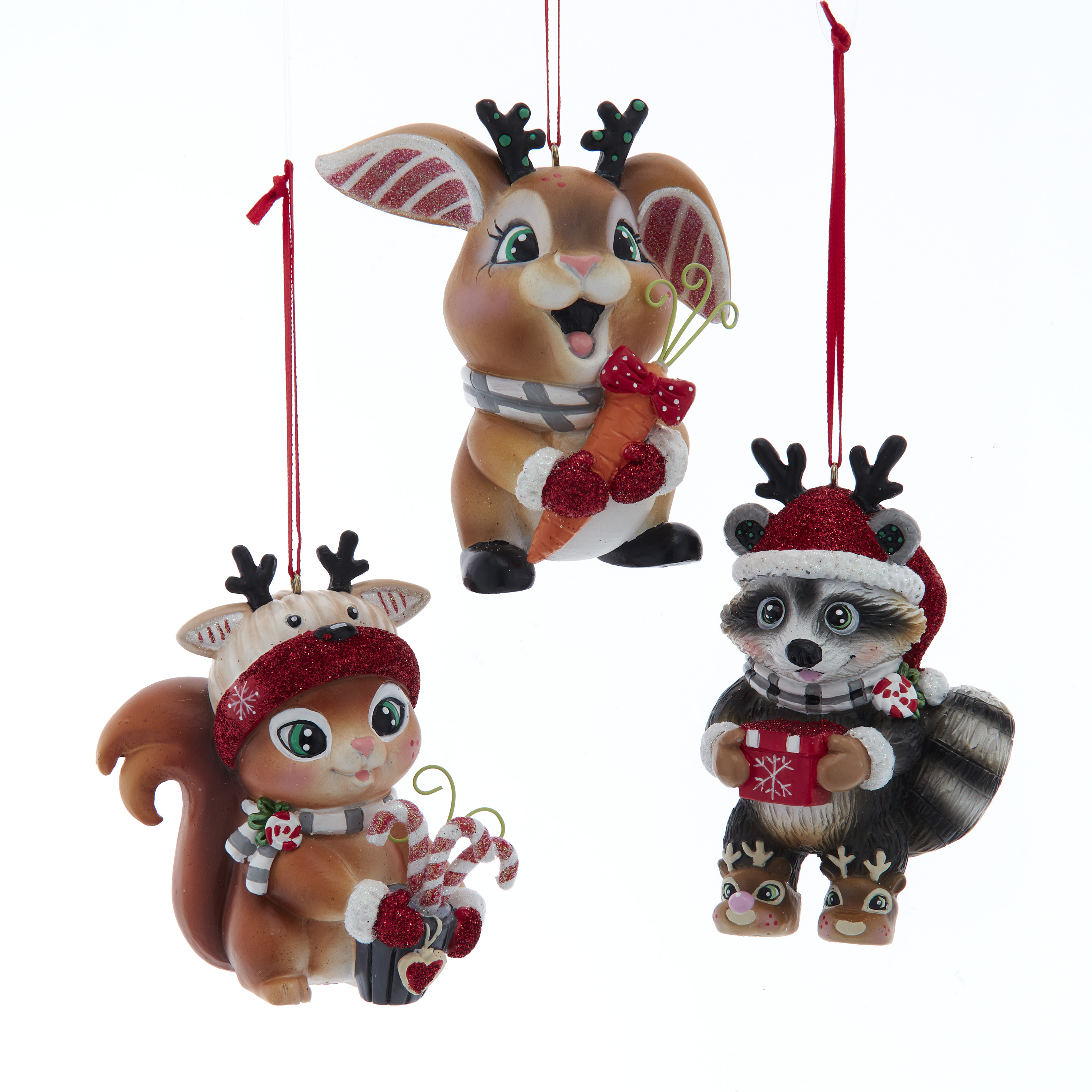 Boomhanger Eekhoorn/Konijn/Wasbeer met Kerstmuts of Rendierdiadeem - assorti - prijs per stuk