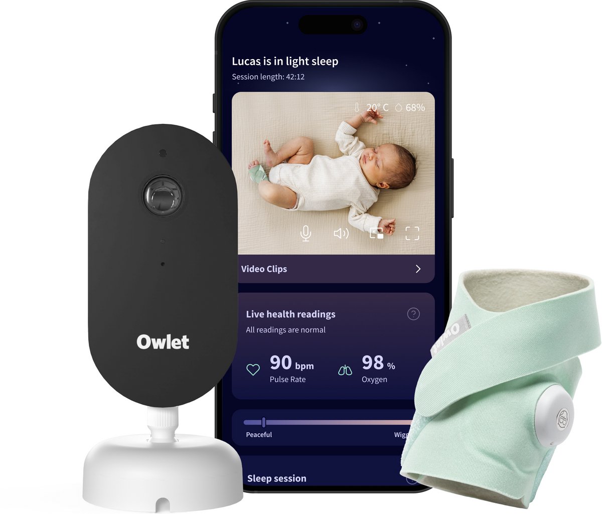 Owlet Video-Babyfoon Dream Sock&Camera Dream Sight Mint