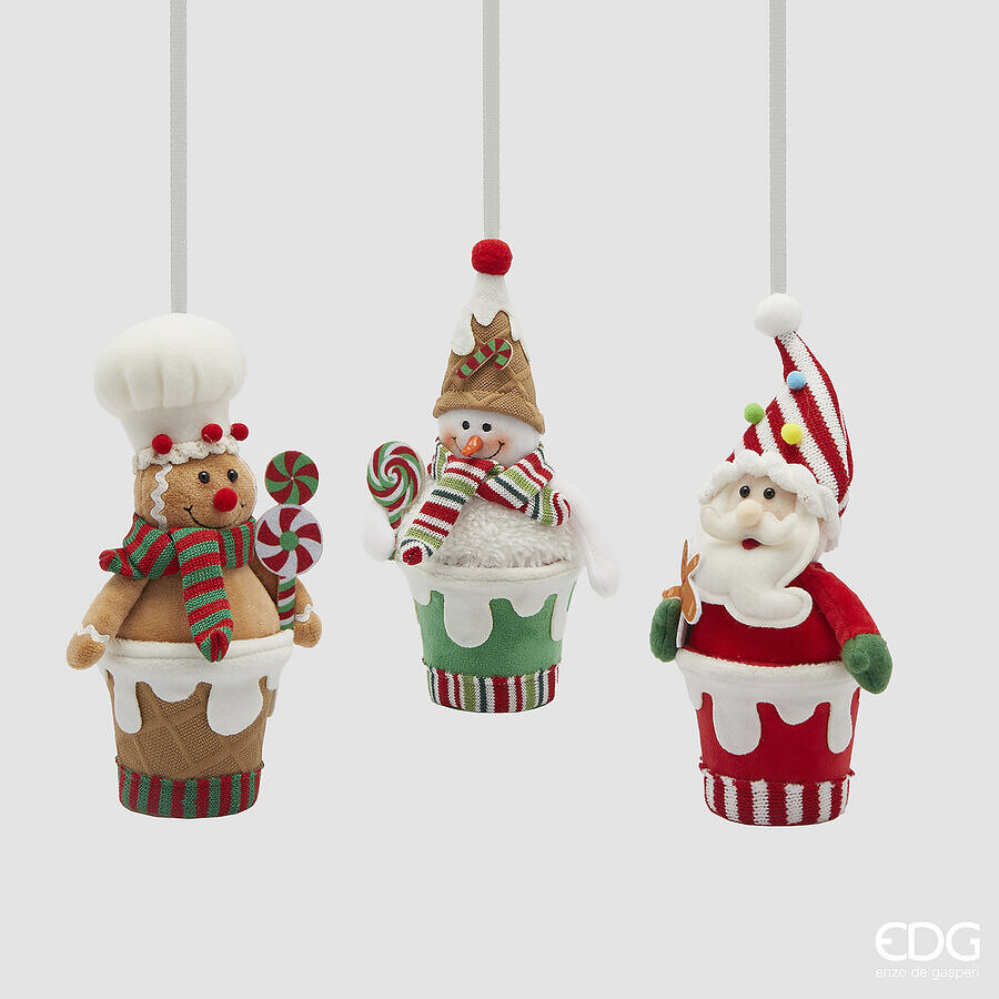 Boomhanger EDG Sneeuwman/Kerstman/Peperkoeken Mannetjes 21cm - assorti - prijs per stuk
