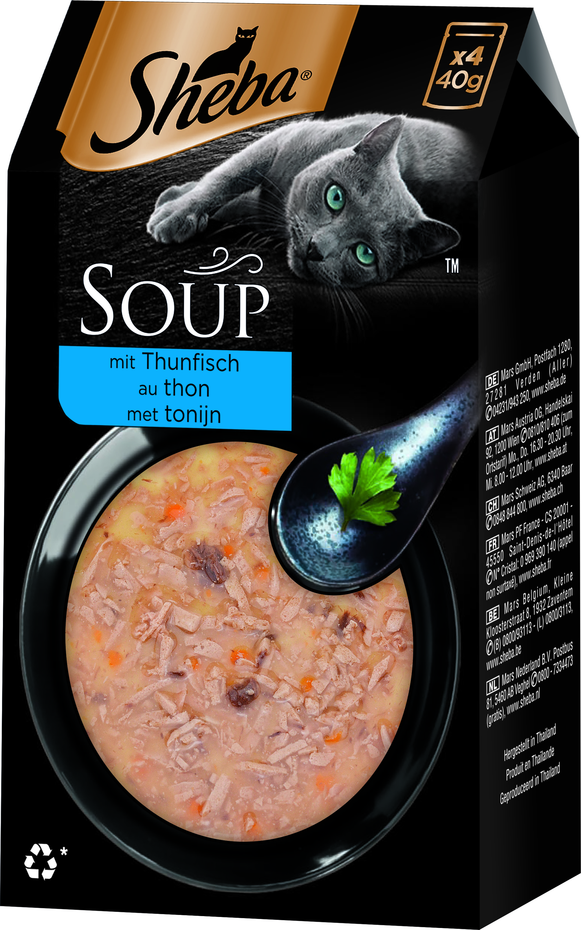 Sheba Soups Classic Tonijn 4x 40 g Stukjes Tonijn in Bouillon