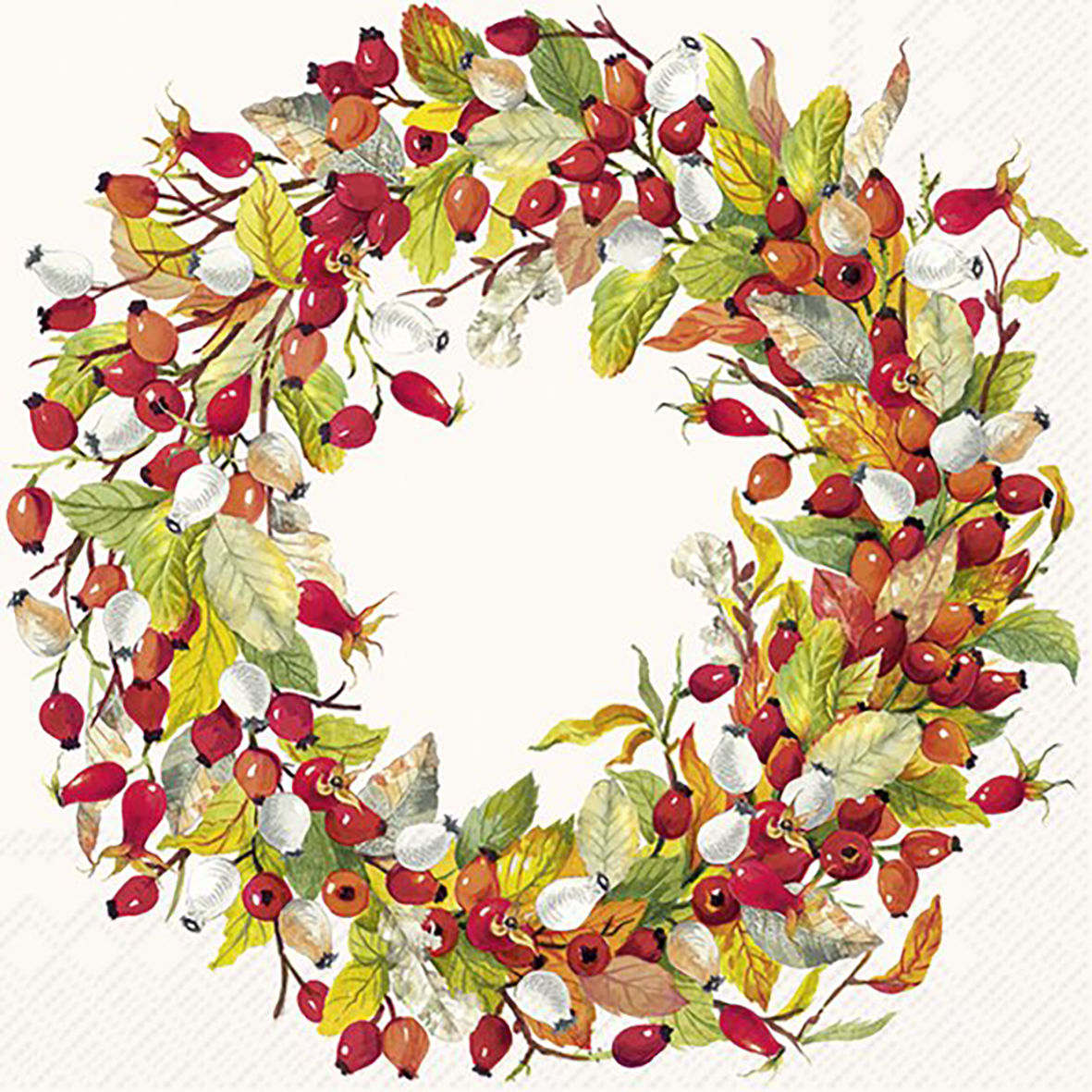 Ihr Cocktailservetten 25x25 cm 20 stuks Cream Rose Hip Wreath