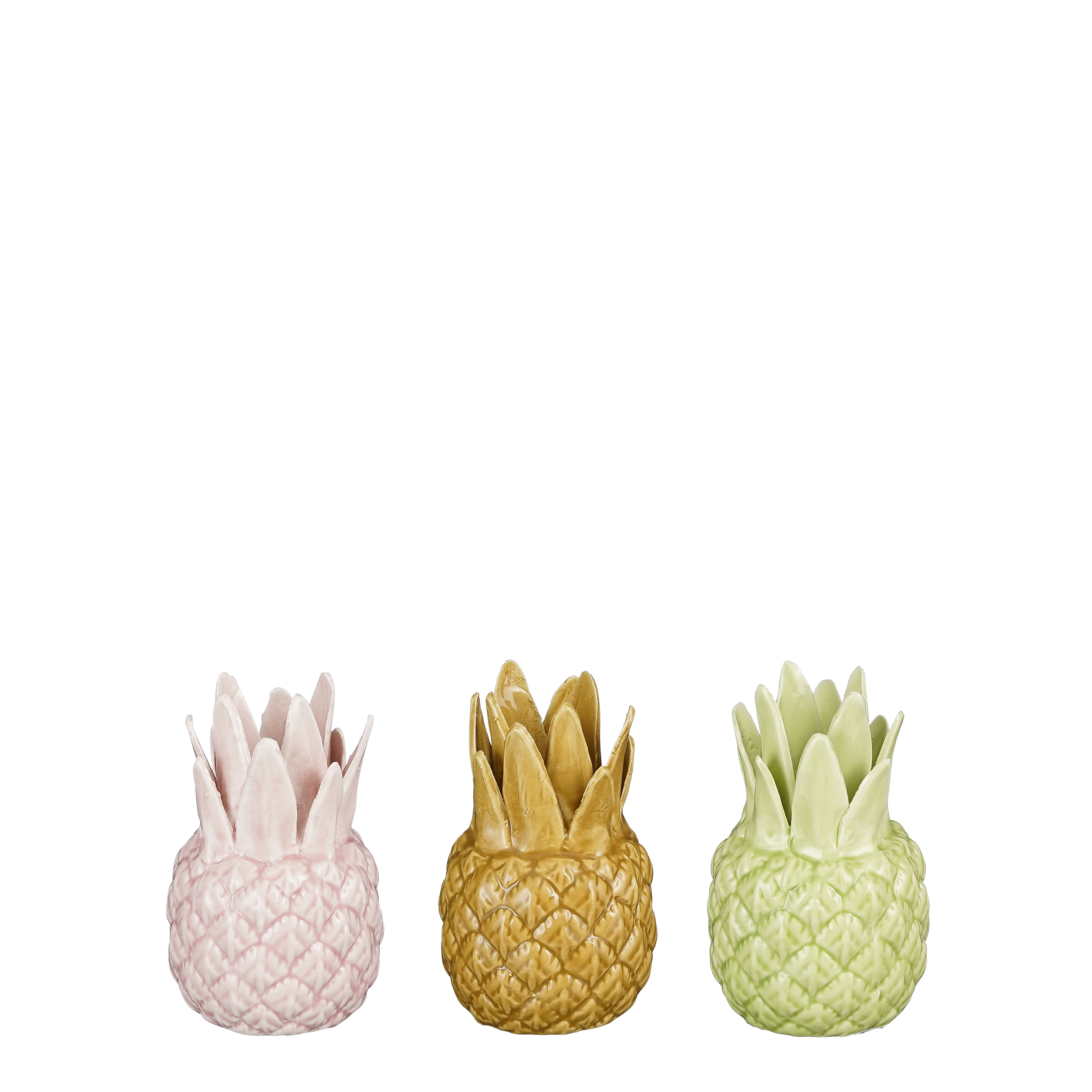 Mica Kandelaar Ananas Oker/Groen/Roze 6.5x11 cm - assorti