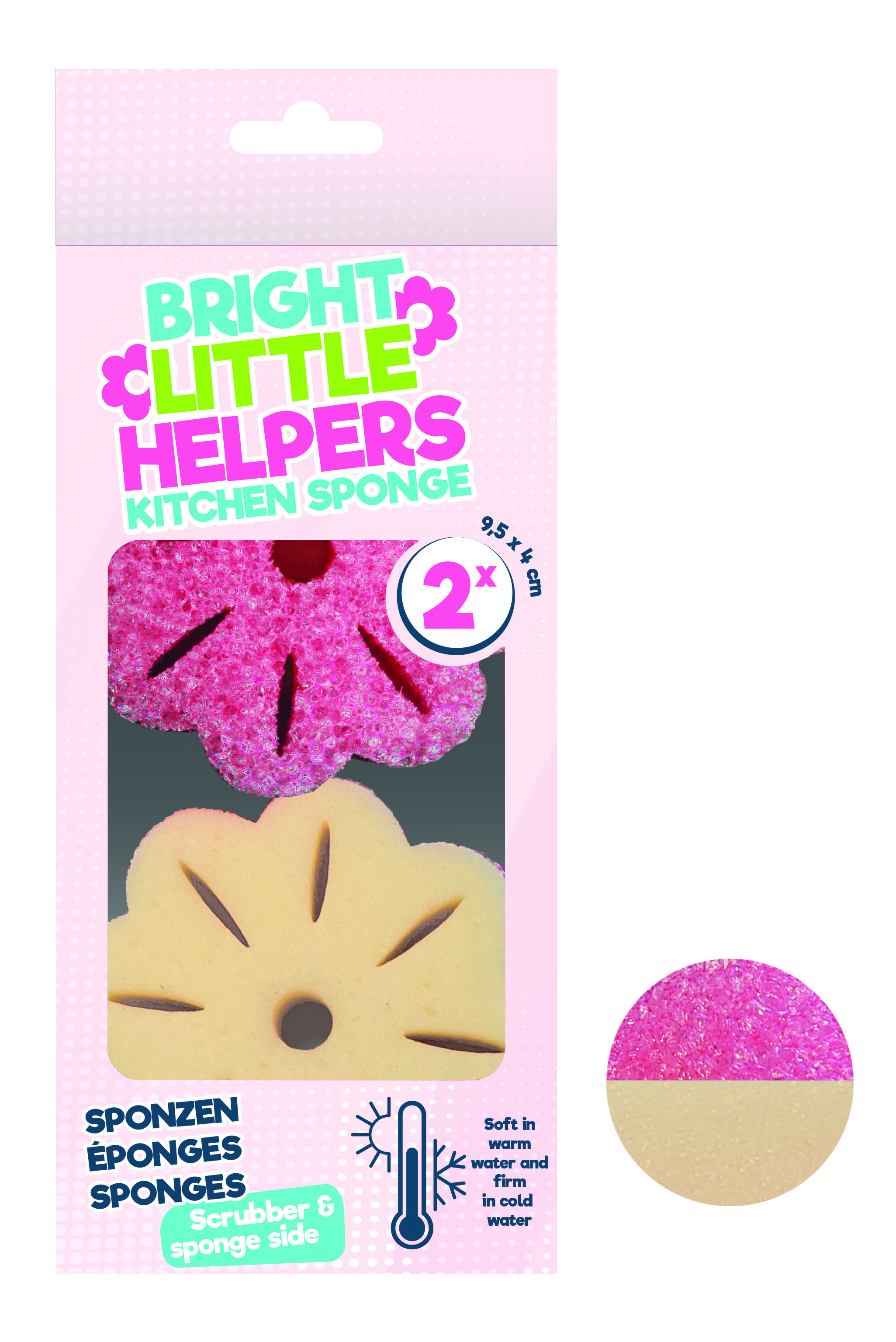 Bright Little Helpers Schuurspons 2 stuks - 9.5x4 cm - Scrub & Soft Side - Zacht in Warm Water - Hard in Koud Water