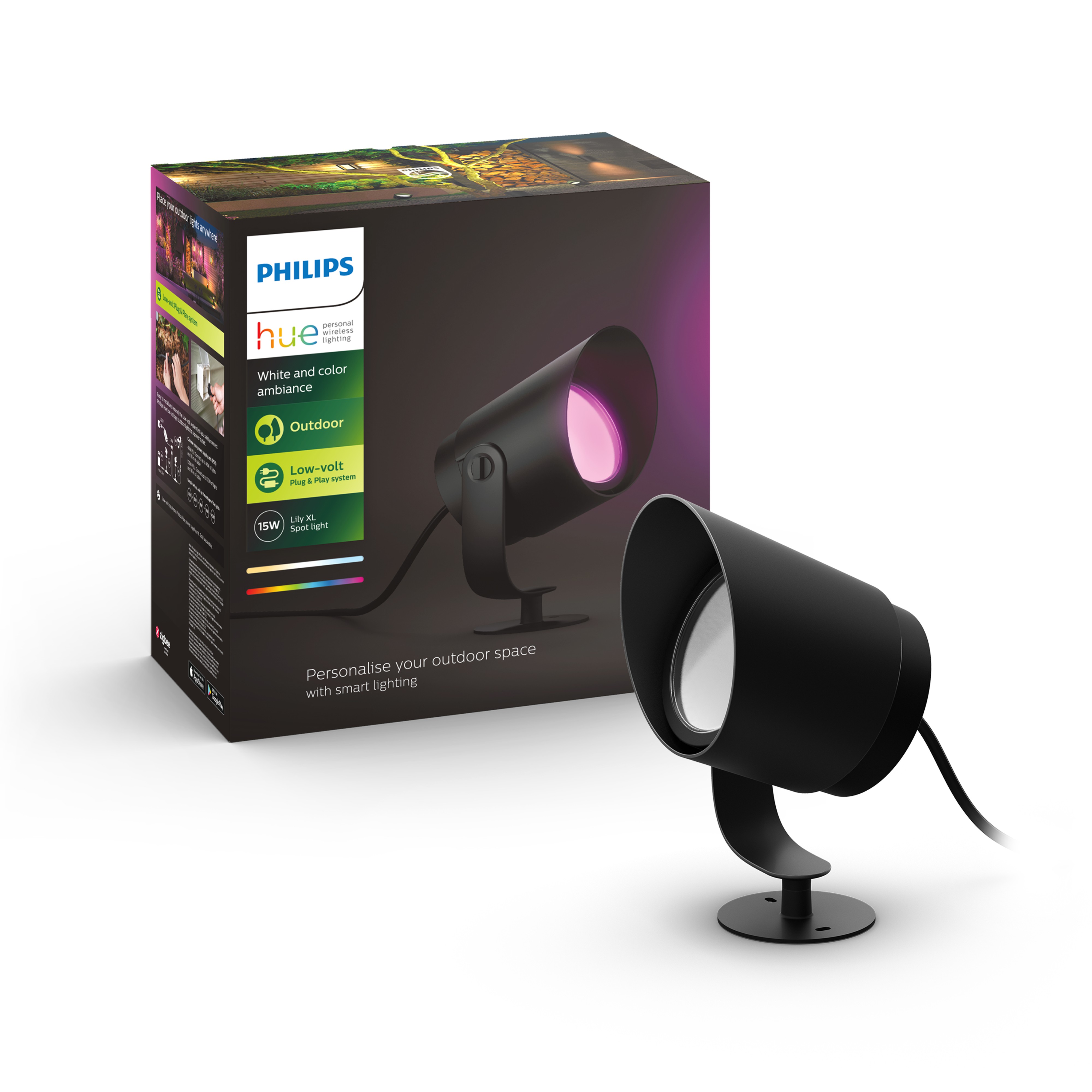 Philips Hue Spot Lily Zwart XL 15W White&Color Ambiance IP65 Outdoor