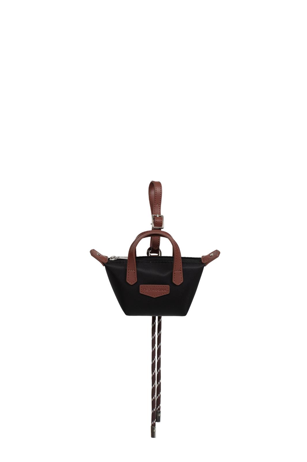 Hexagona Sleutelhanger Nano Bag Zwart-Bruin 7.5x12x4.5 cm