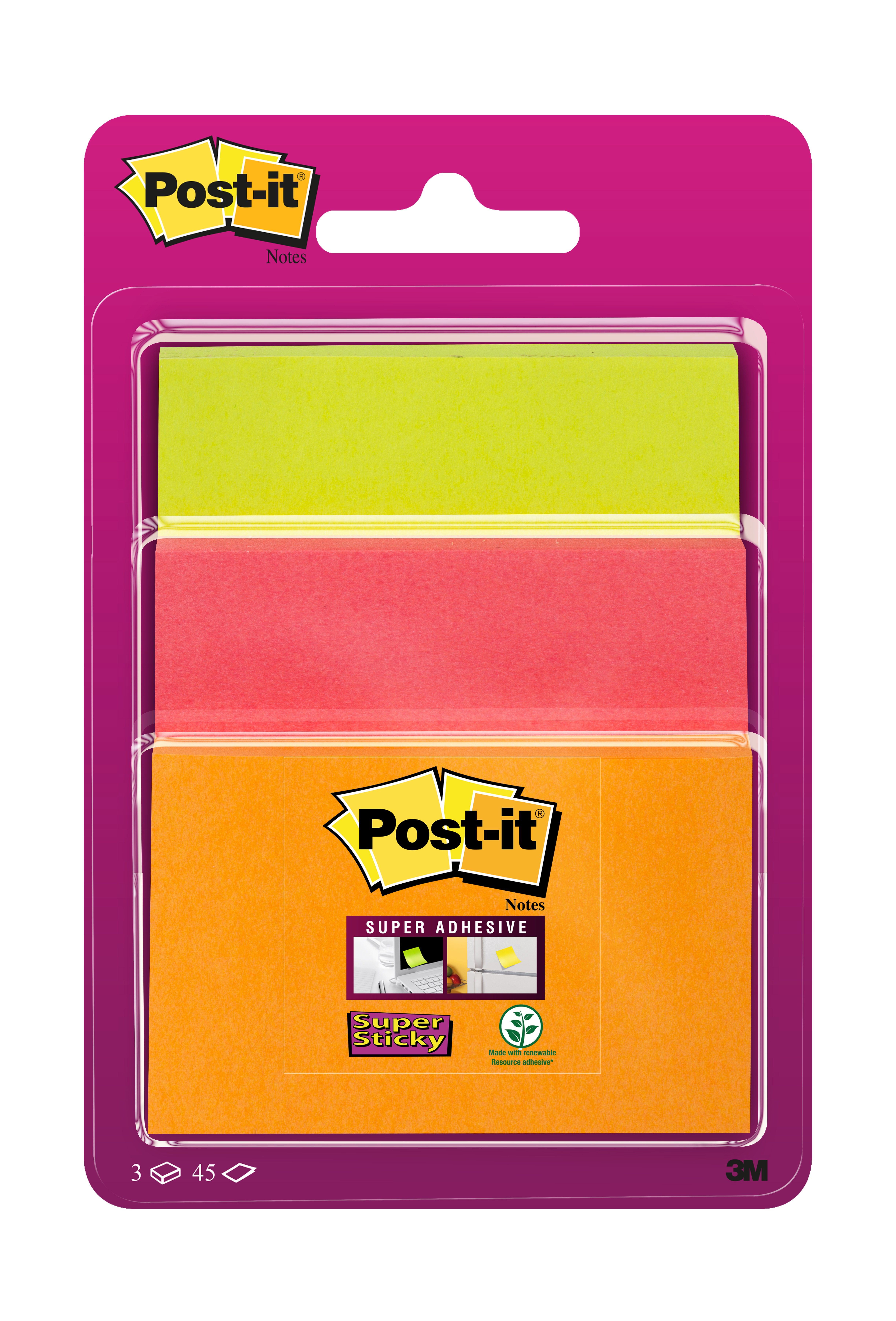 Post-It Super Sticky Notes 3x45vel 47.6x76/76x76/76x101mm assorti