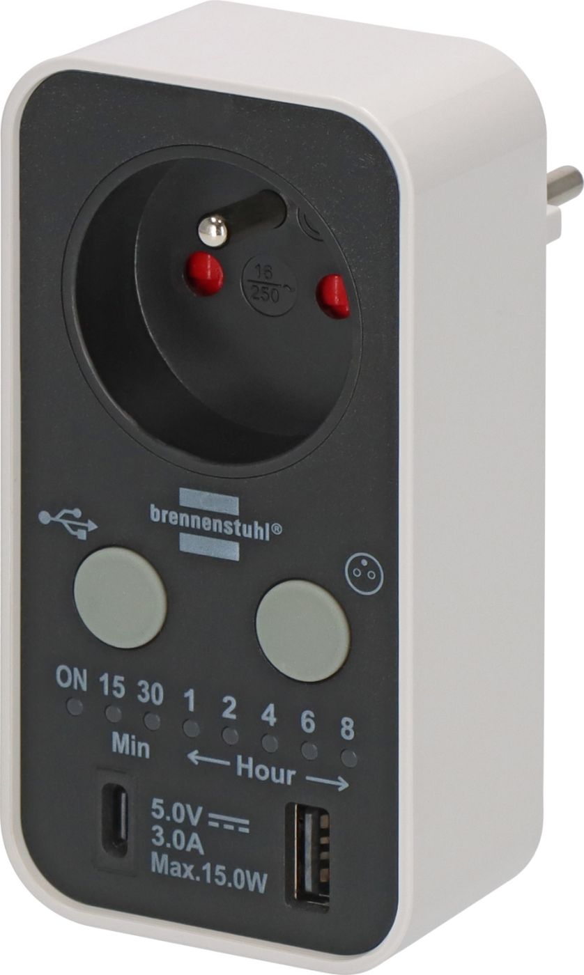 Brennenstuhl Afteltimer met stopcontact, USB A en USB C