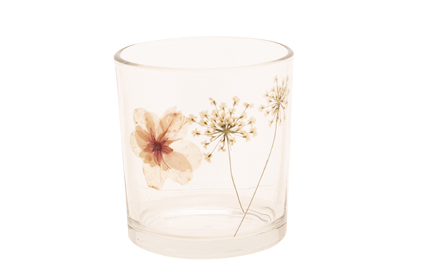 Cosy@Home Theelichthouder Bloemen 7x7x8 cm - Glas