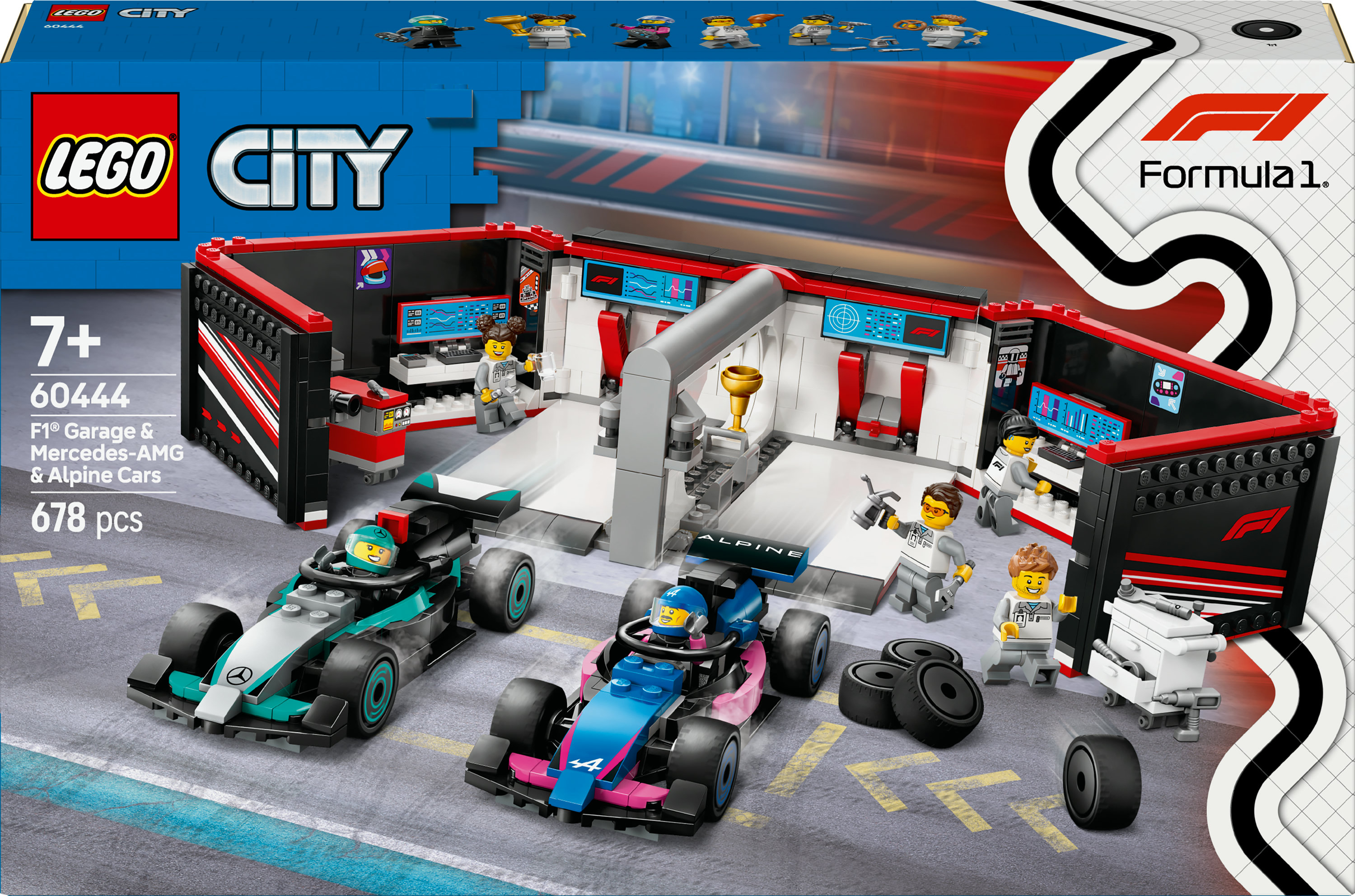  LEGO City 60444 F1 Garage met Mercedes AMG en Alpine Auto's