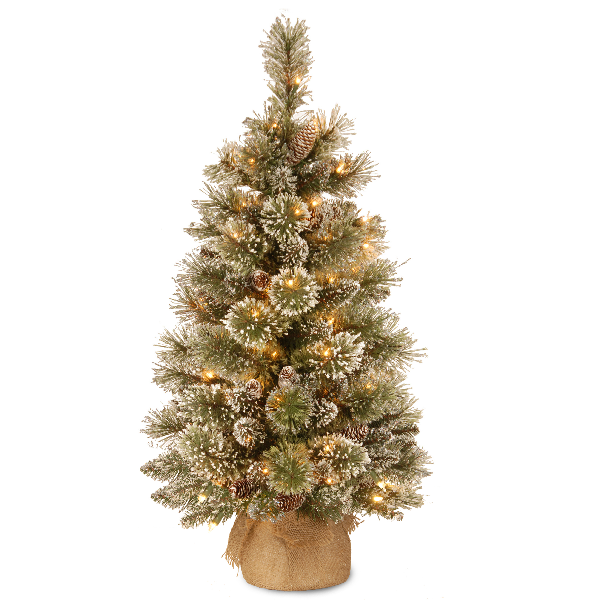 Kerstboom Glittery Bristle 90cm - Verlicht - In Jute Zak - 35 lamp - 110 Tips - PVC