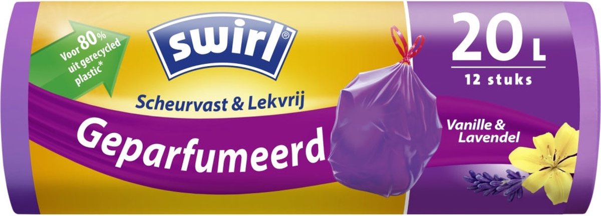 Swirl Pedaalemmerzakken Fixeerband 20 l Vanille-Lavendel geparfumeerd - 12 stuks