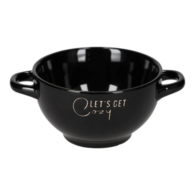 JENS Living Soepbowl Retro Black 18.5x13.5x7.5 cm - Keramiek - met Handvaten