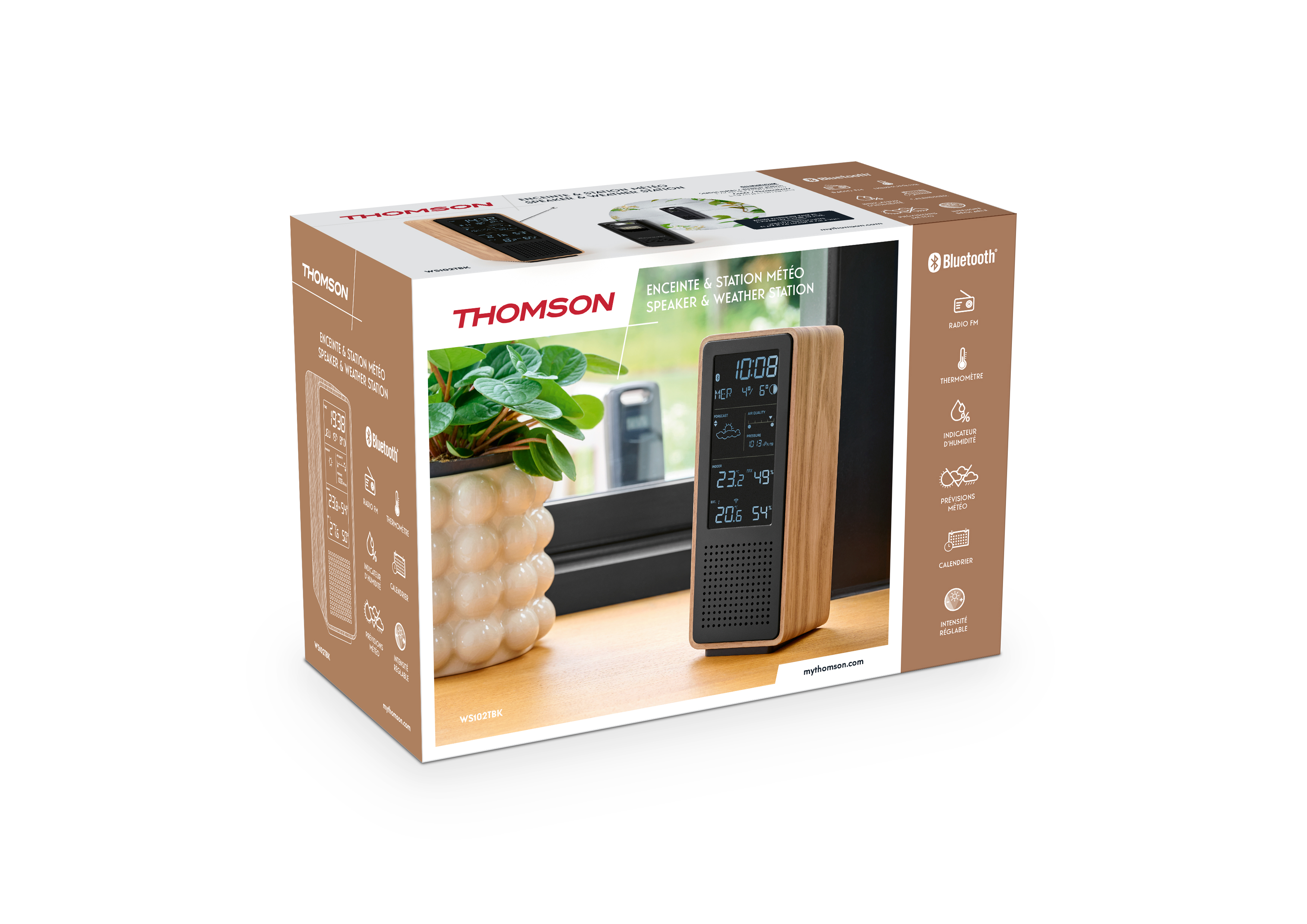 Thomson Cosy Weerstation WS102TBK met radio en Bluetooth - Zwart-Hout
