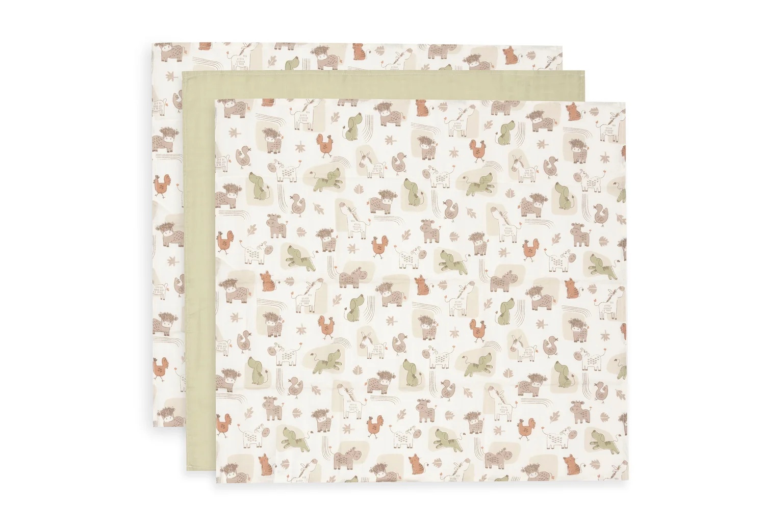 Jollein Tetradoek small Barn Buddies 70x70 cm - 3 stuks