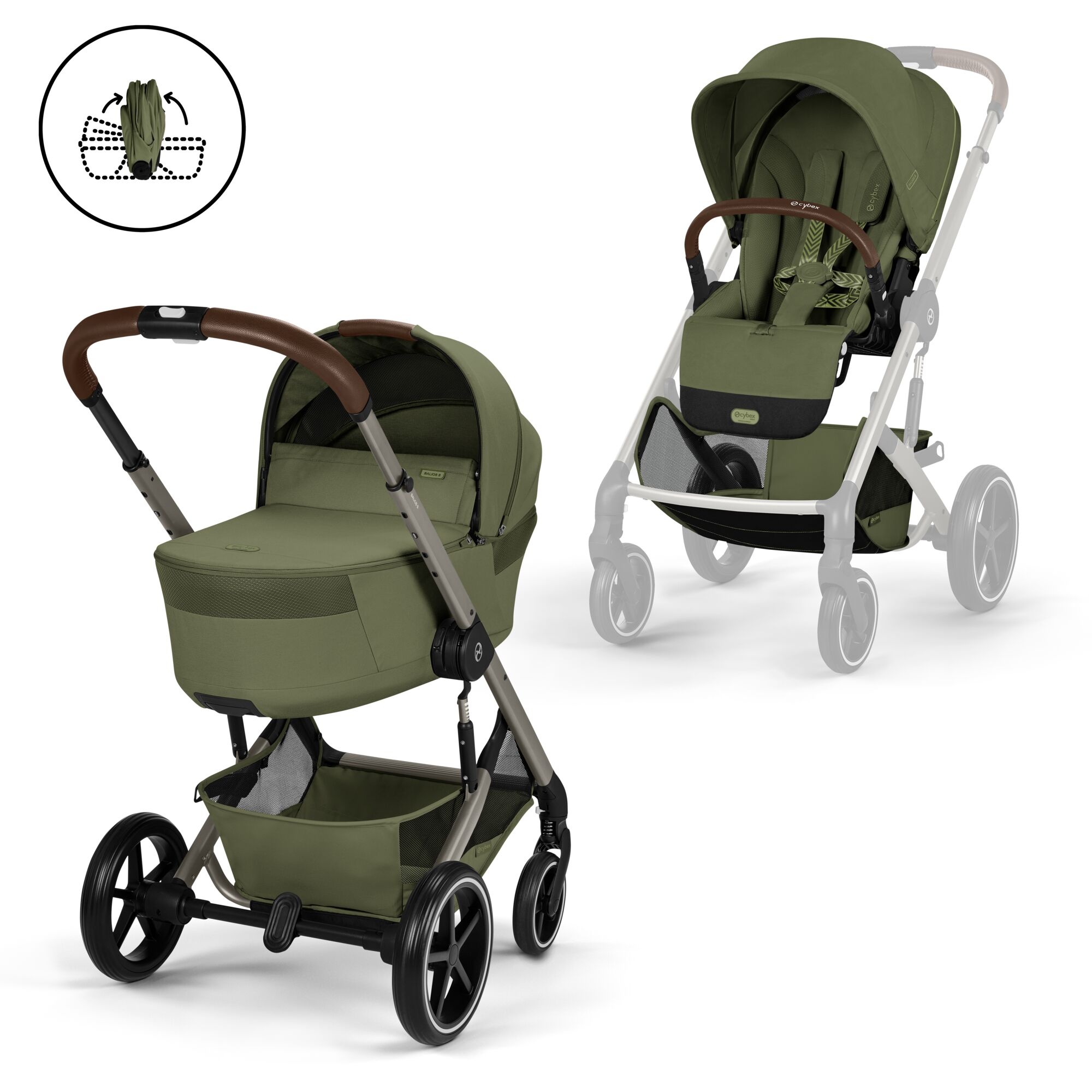 Cybex Kinderwagen Balios S Lux Draagmand opvouwbaar Moss Green-Khaki