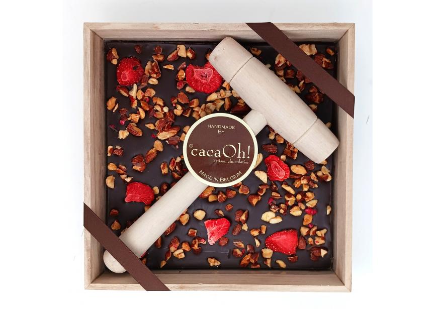 CacaOh! Hamerbox Pure Chocolade 400g Amandelen & Aardbei