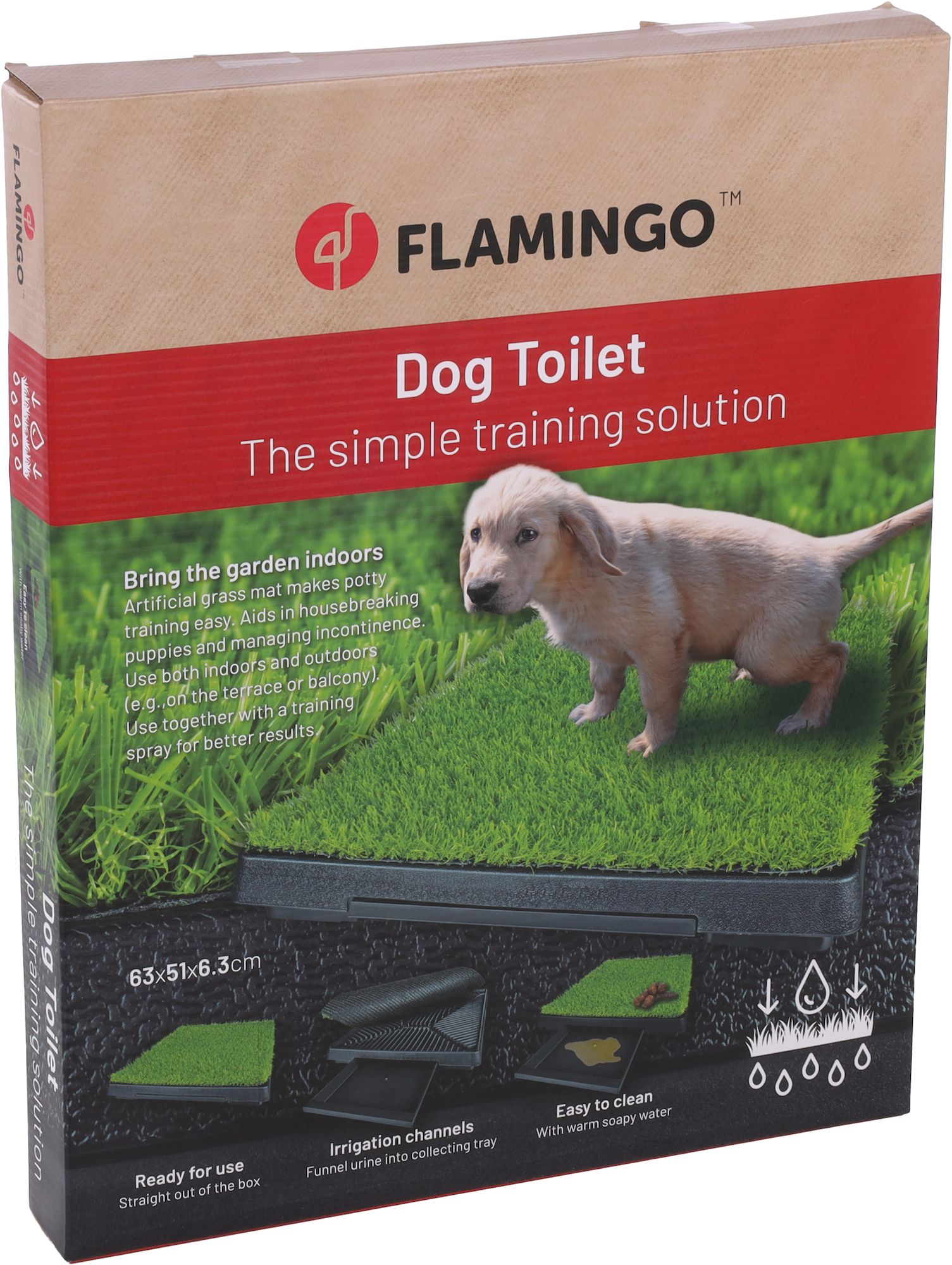Flamingo Huisdierentoilet Pelou met afwasbare grasmat in houder 63x51x6cm