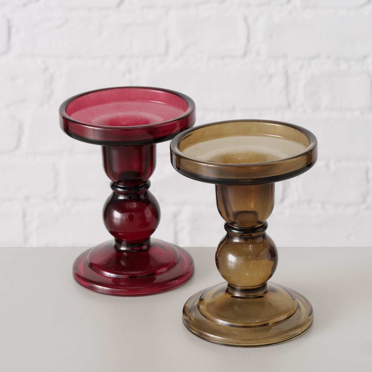 Boltze Home Kandelaar Glas Lune 8.5x11 cm Bruin/Rood - assorti - prijs per stuk