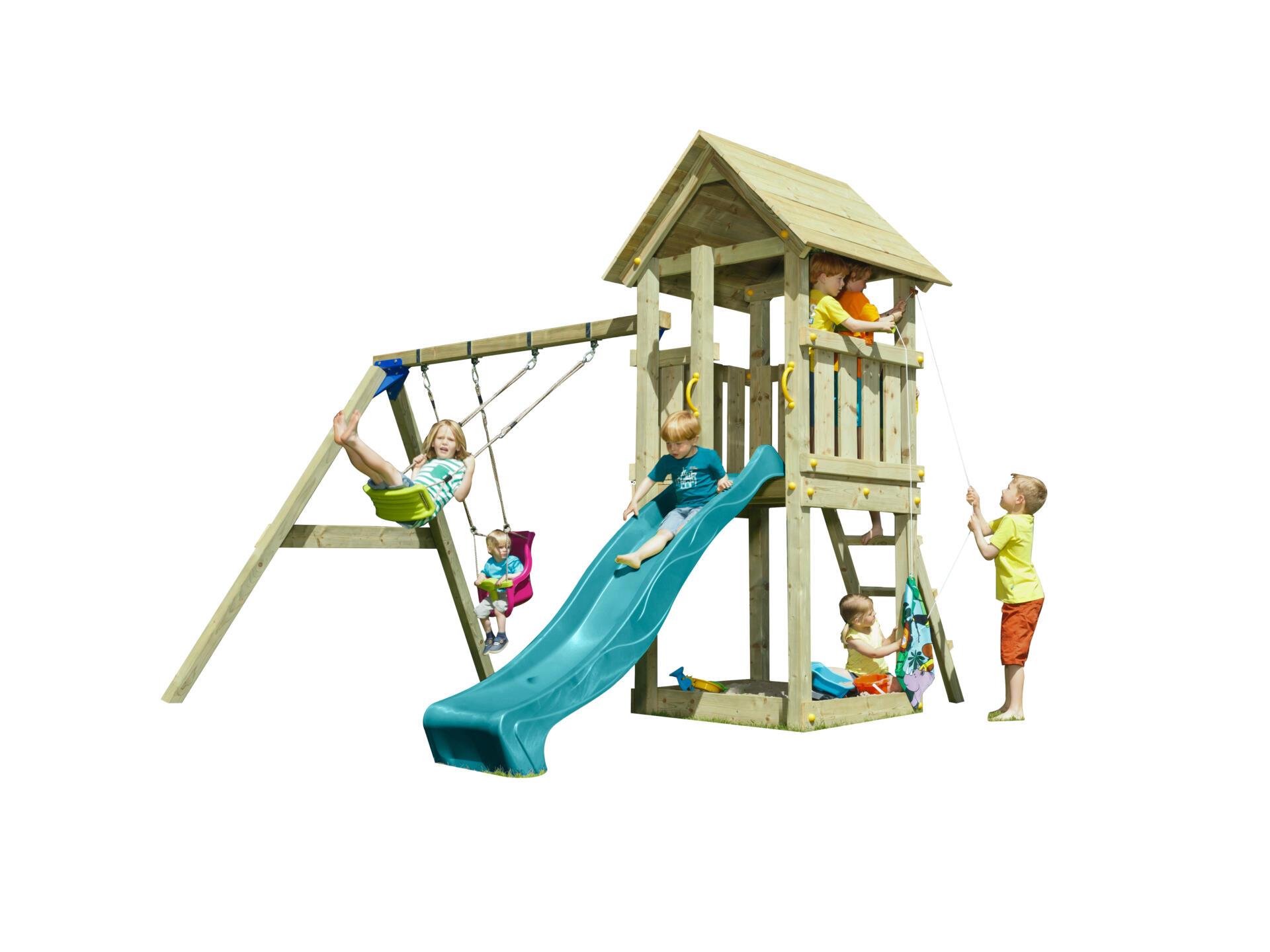 Blue Rabbit Kiosk Speeltoren met Turquoise Glijbaan