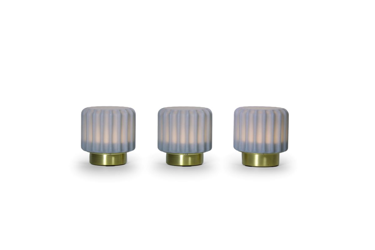Atelier Pierre Tafellamp - Sfeerlamp Dentelles Oplaadbaar - Dimbaar Blueberry-Goud 9x9x9 cm - 3 stuks