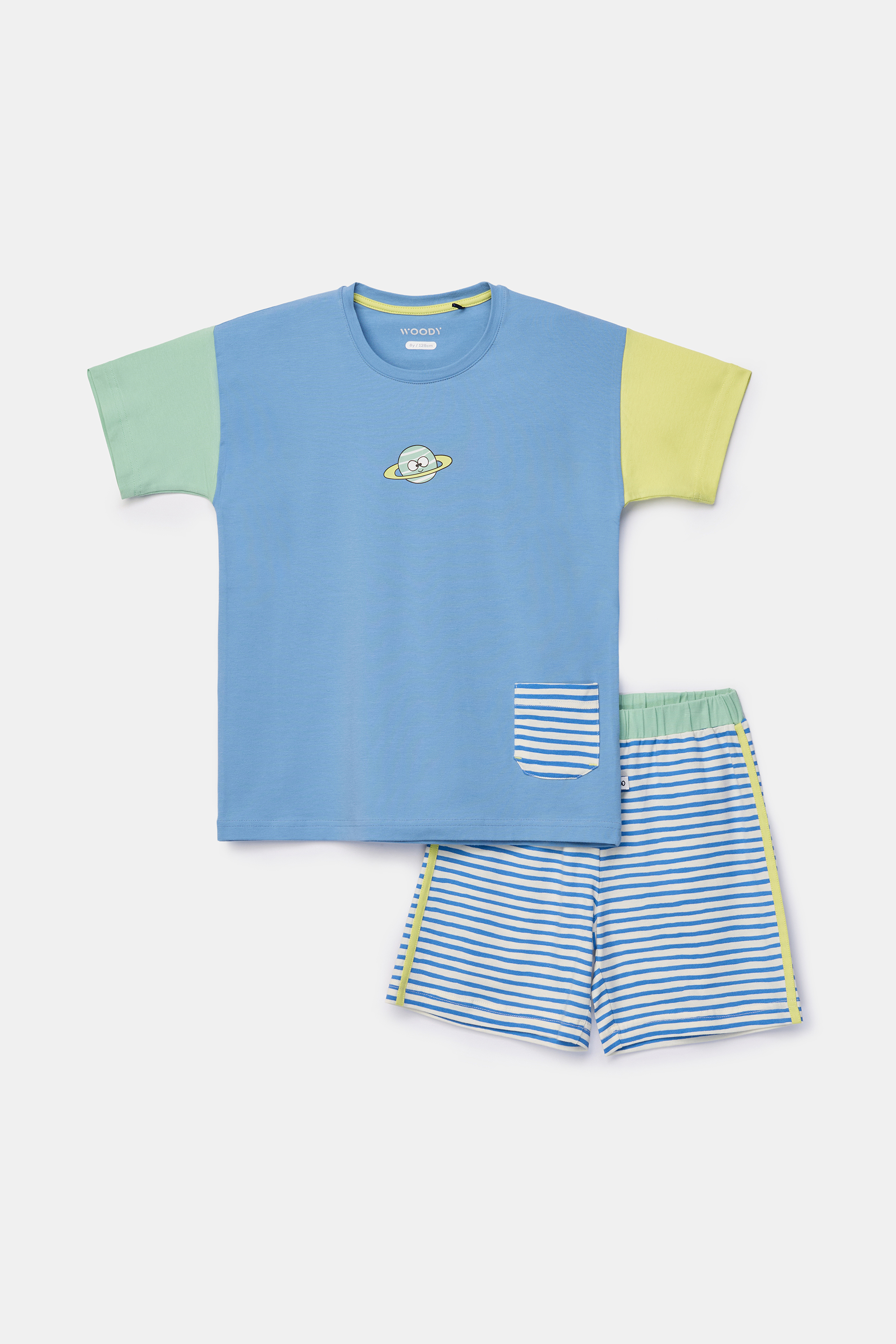 Woody Shortama Jongens Hannekesnest Blauw - 10 jaar