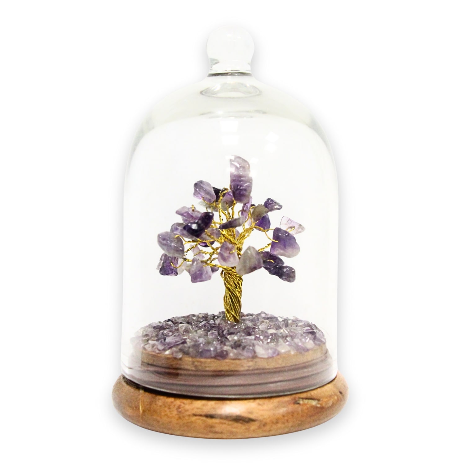 Amethist Edelsteen Boompje onder Glazen Stolp - 7.2x12.6 cm