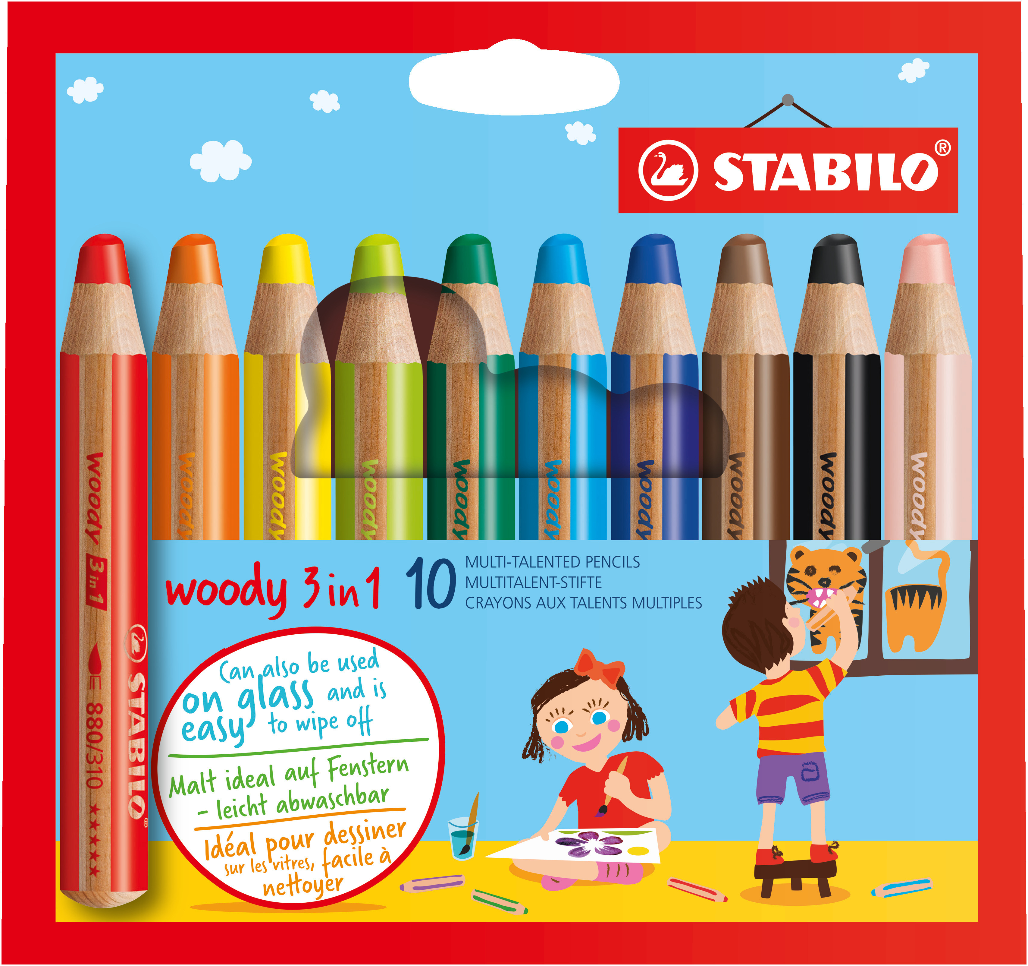 STABILO Woody 3-in-1 + Slijper - 10 Dikke Kleurpotloden