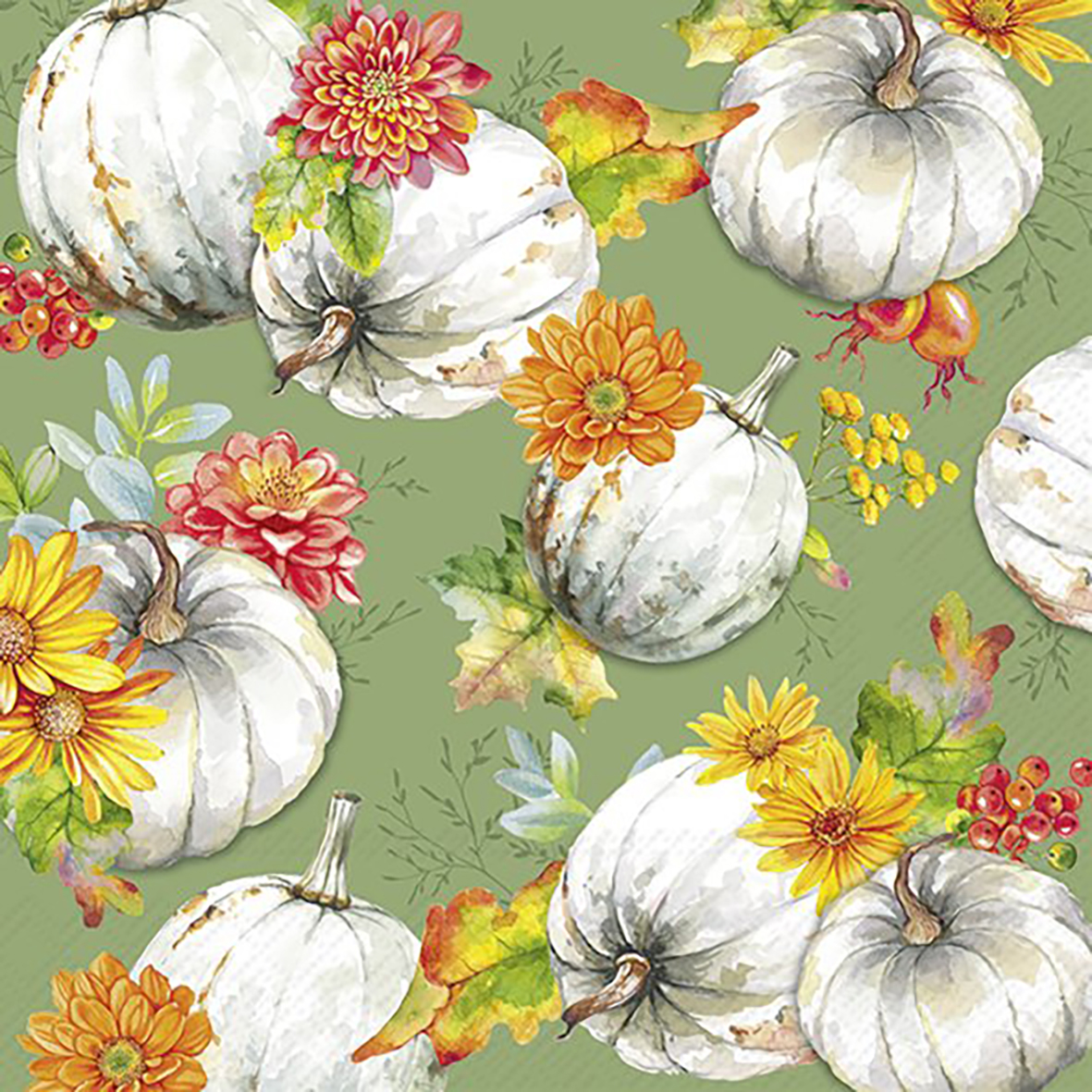 Ihr Cocktailservetten 25x25 cm 20 stuks Green Cucurbita end Flowers
