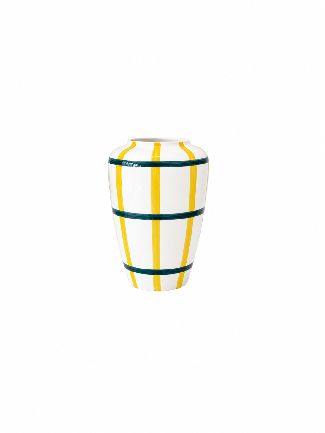 Val Pottery Foolish Vaas Funky Flower L Carreaux 8x20 cm - Yellow/Jeans Blue - Handgemaakt Keramiek