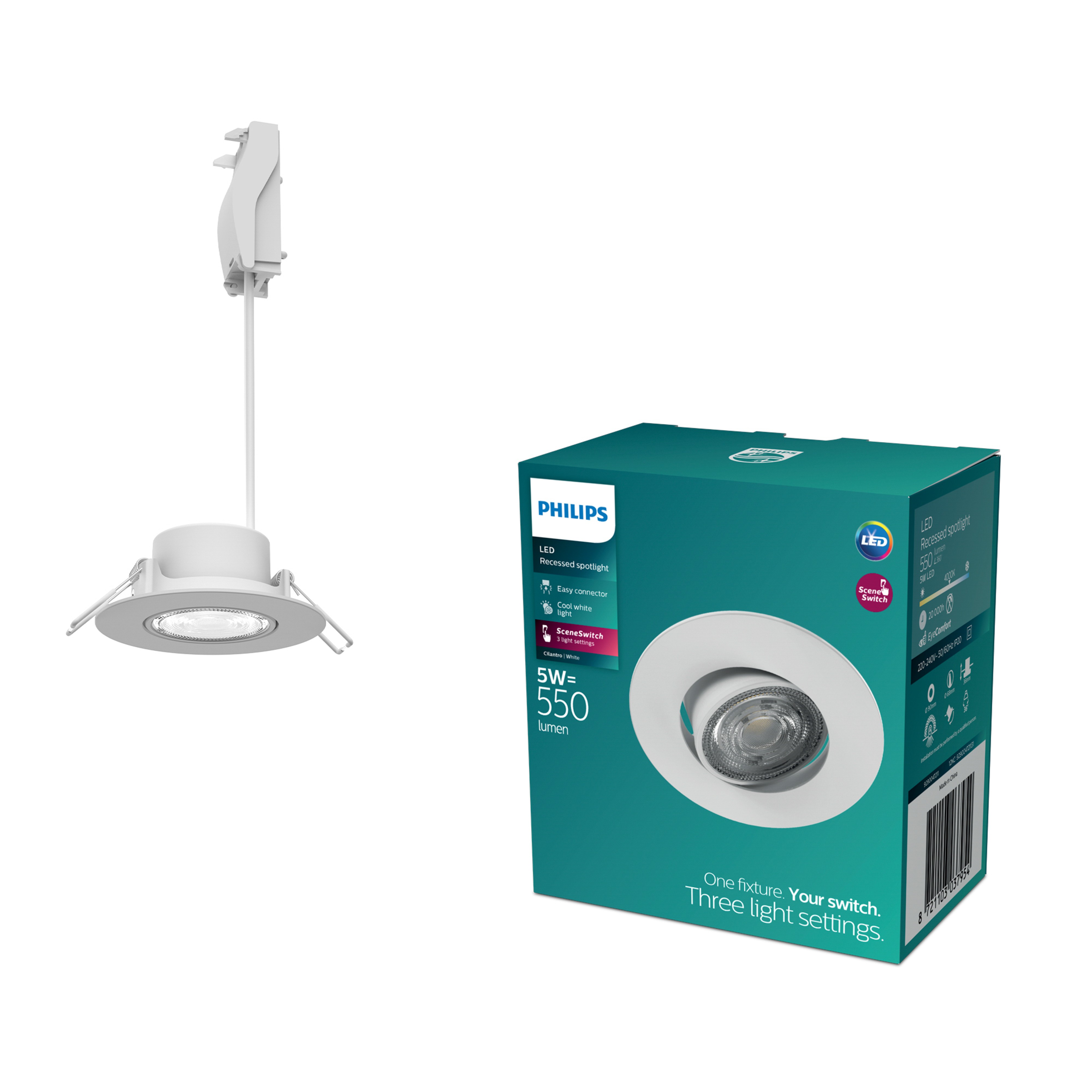 Philips Cilantro Inbouwspot Rond Wit 68 mm 5W 550lm 4000K Dimbaar Philips Cilantro Inbouwspot Rond Wit 68 mm 5W 550lm 4000K Dimbaar