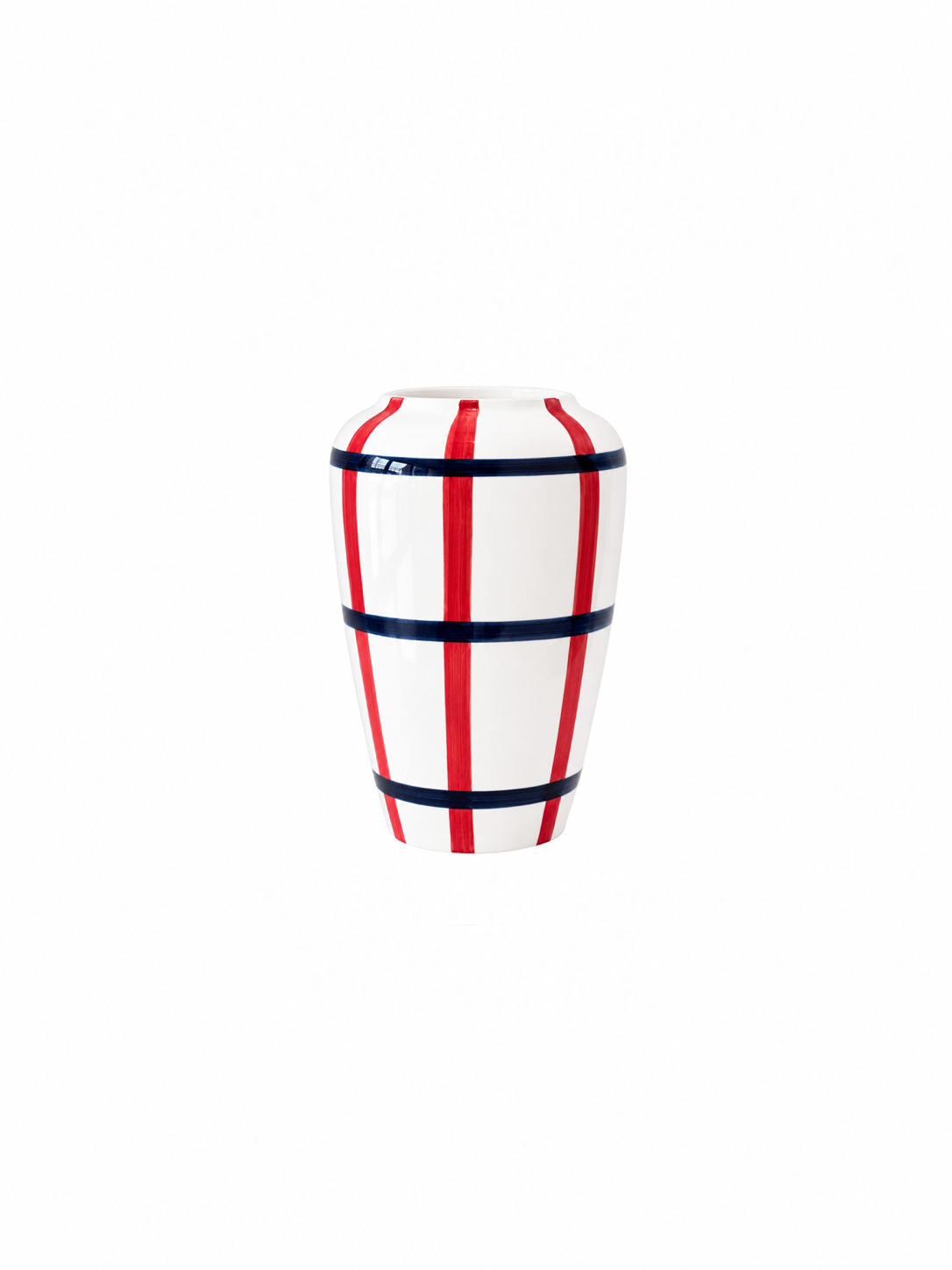 Val Pottery Foolish Vaas Funky Flower XL Carreaux 9x25 cm - Red/Dark Blue - Handgemaakt Keramiek