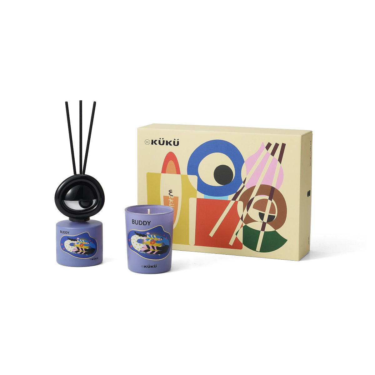 Wekuku Geschenkset Geurkaars & Geurstokjes Big Eye-Buddy 40ml
