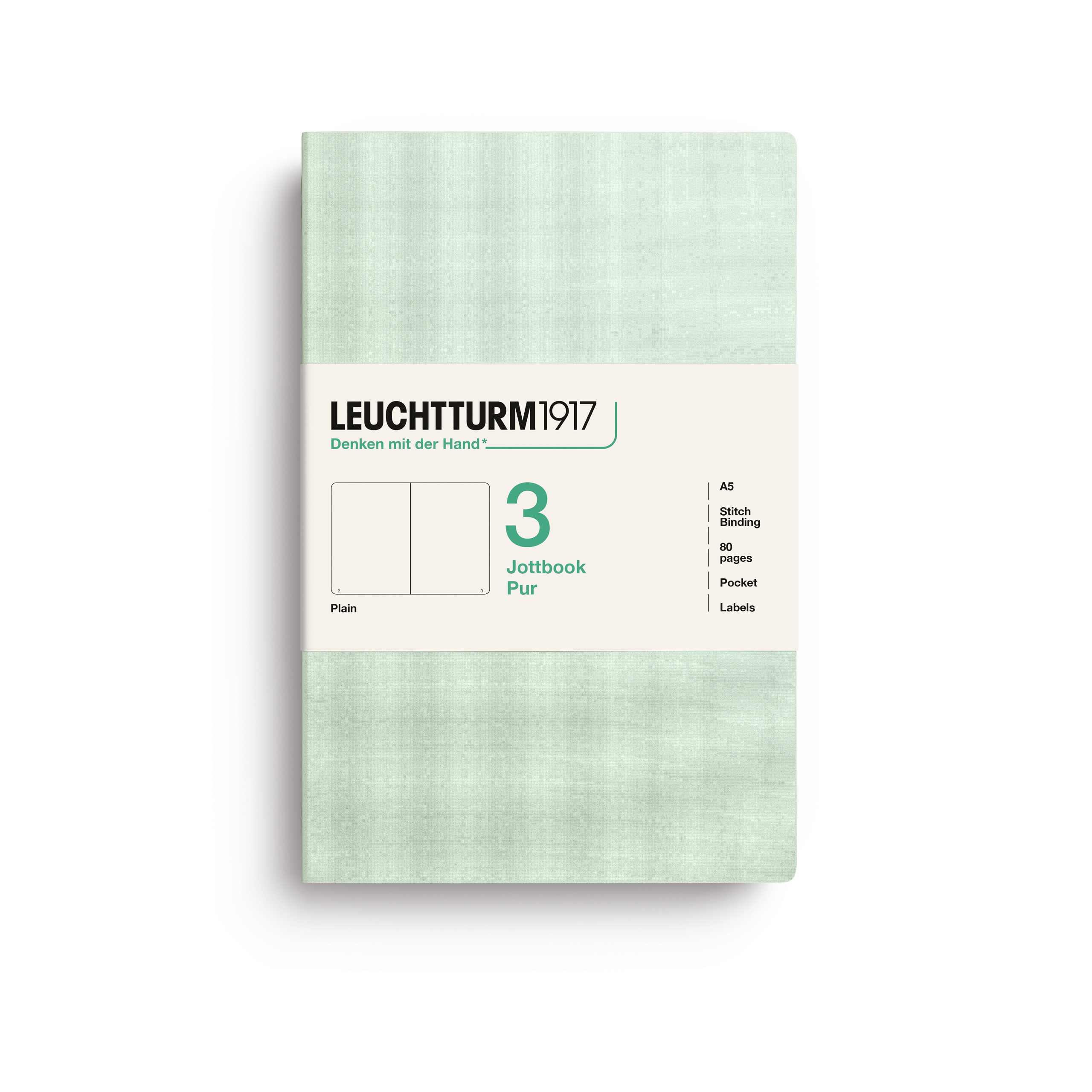 Leuchtturm 1917 Jottbook Pur Notitieboek A5 Blanco 80 vel Mint Green - 3 stuks