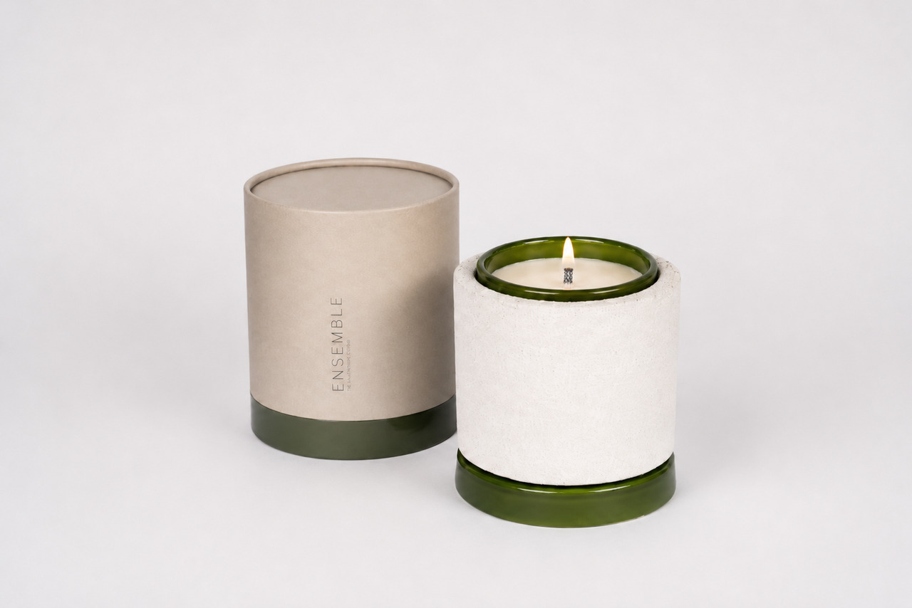 Mon Dada & Val Pottery Geurkaars Set Ensemble Forest Green 3-delig - Beton/Keramiek/Kaars Bugz Away