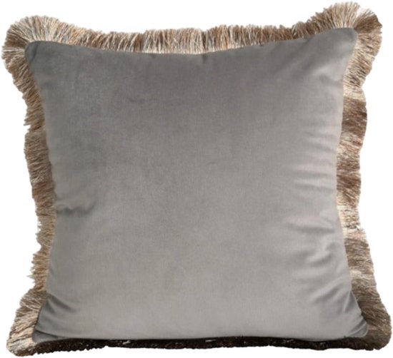 Decoris Kussen 45x5 cm Fluweel Grijs met Franjes