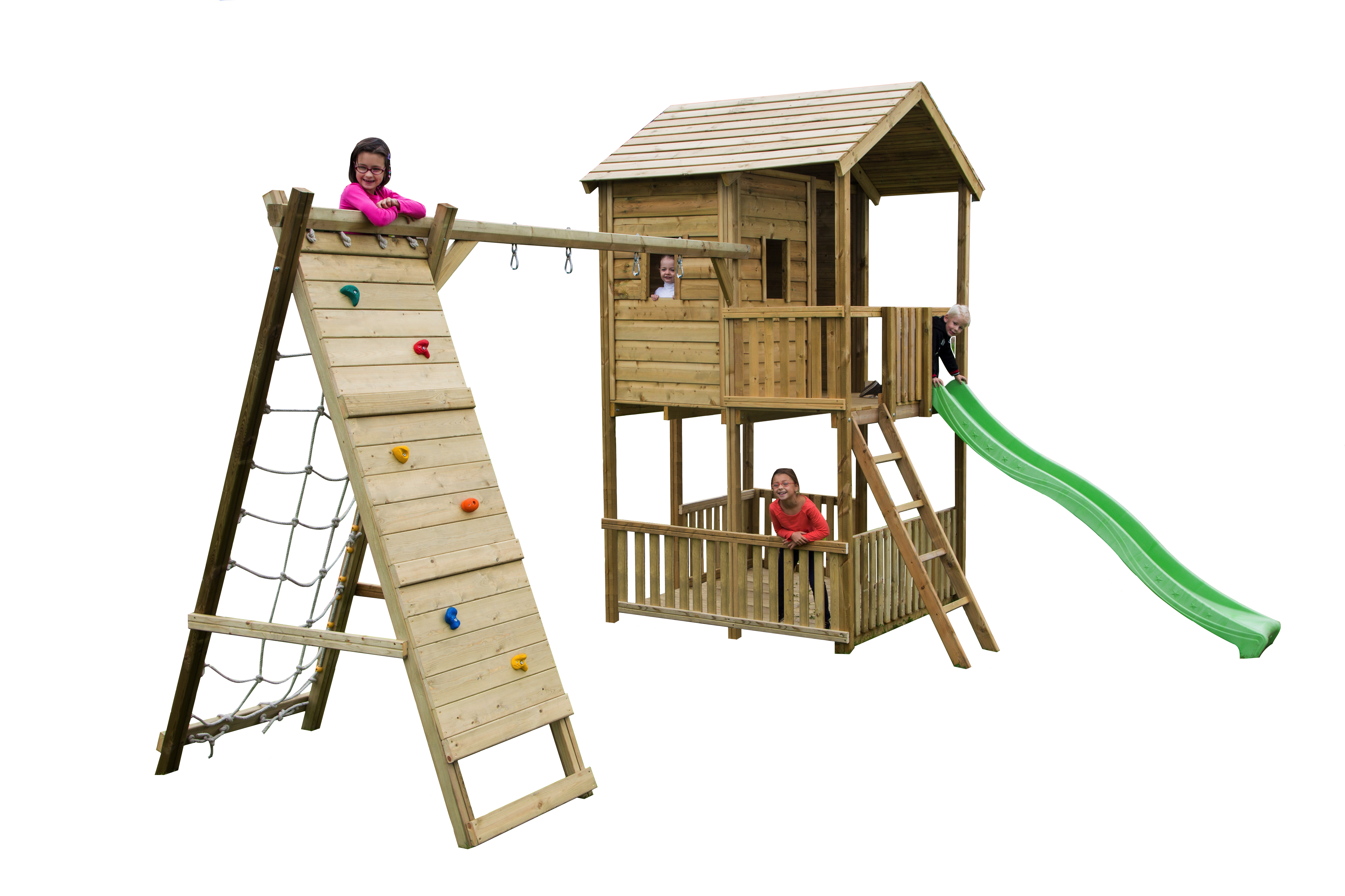 BnB Wood Mael Full Speeltoren met groene Glijbaan